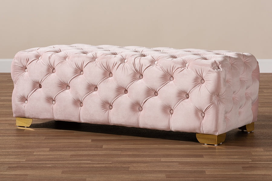 Avara Glam and Luxe Light Velvet Fabric Upholstered Finished Button Tufted Bench