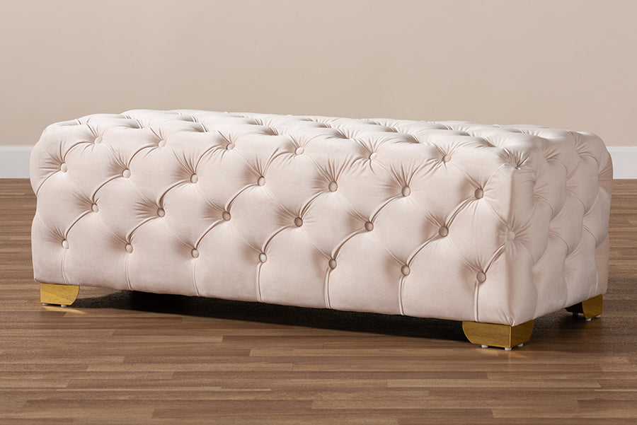 Avara Glam and Luxe Velvet Fabric Upholstered Finished Button Tufted Bench
