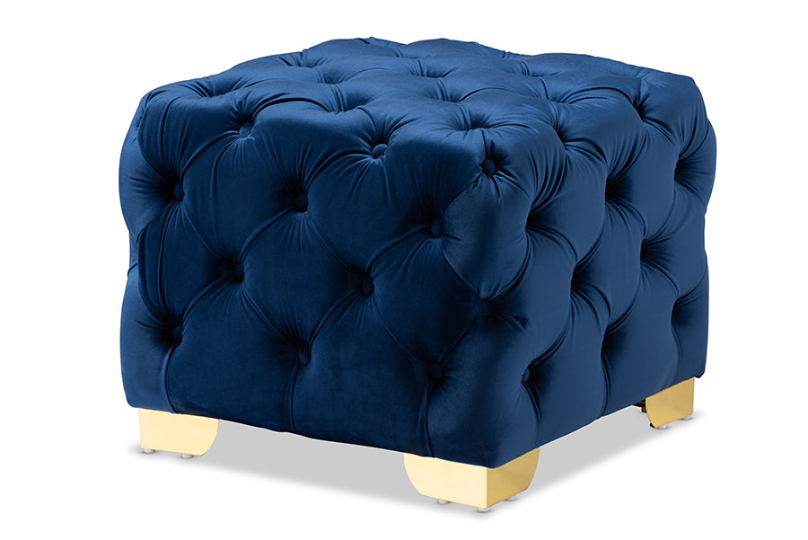 Avara Glam and Luxe Velvet Fabric Upholstered Finished Button Tufted Ottoman