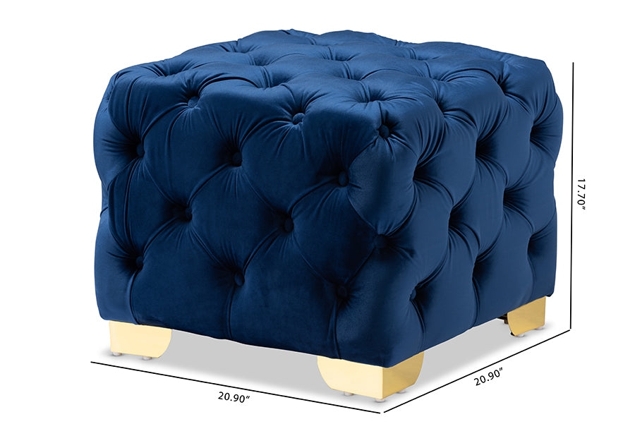 Avara Glam and Luxe Velvet Fabric Upholstered Finished Button Tufted Ottoman