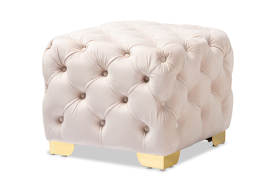 Avara Glam and Luxe Velvet Fabric Upholstered Finished Button Tufted Ottoman