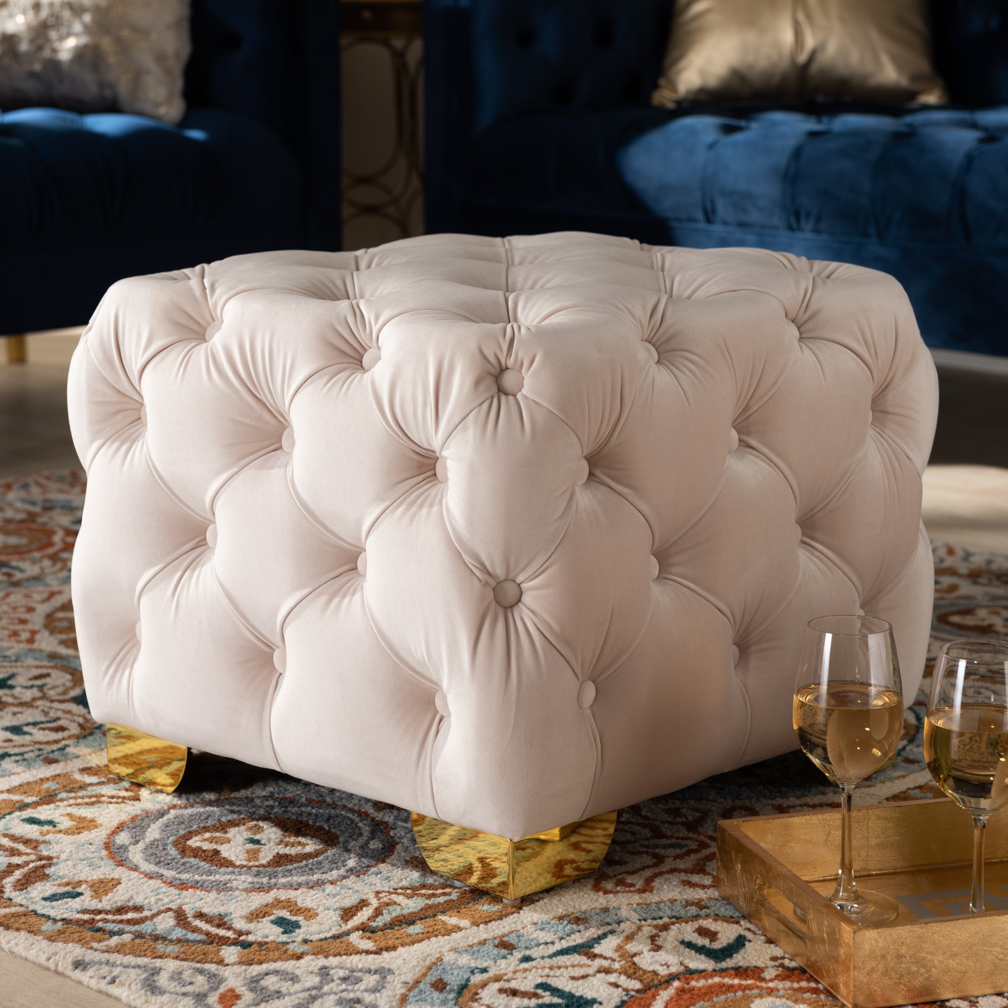 Avara Glam and Luxe Velvet Fabric Upholstered Finished Button Tufted Ottoman
