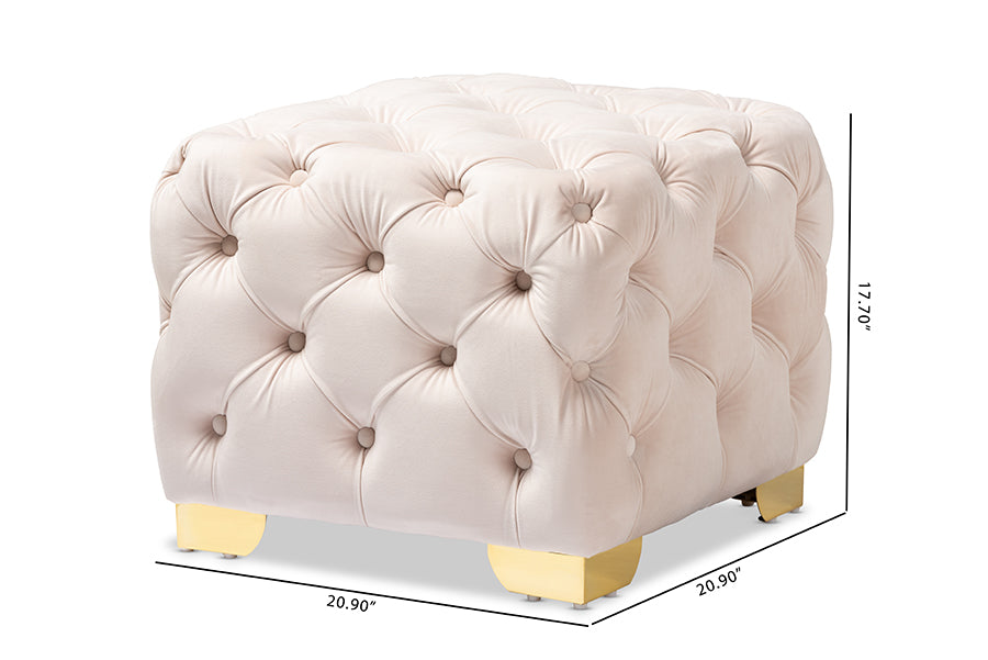 Avara Glam and Luxe Velvet Fabric Upholstered Finished Button Tufted Ottoman