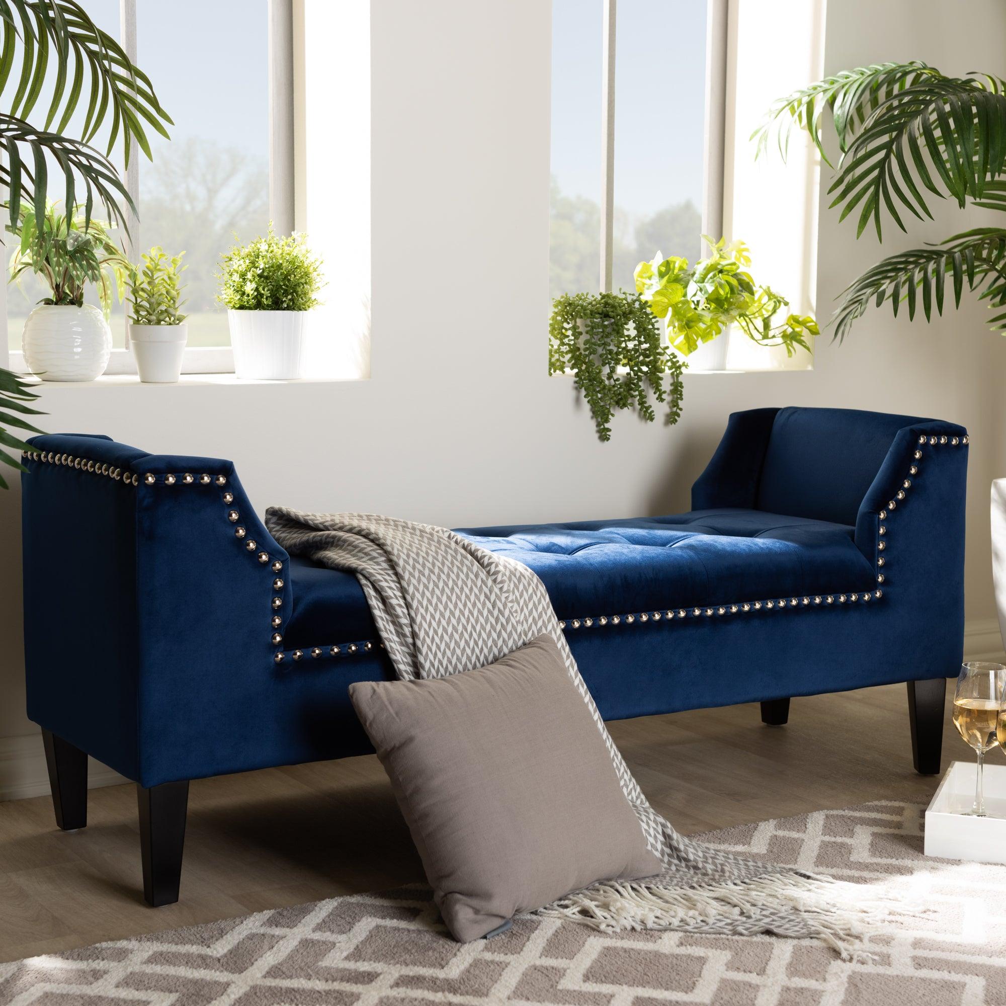 Perret Modern and Contemporary Royal Velvet Fabric Upholstered Espresso Finished Wood Bench