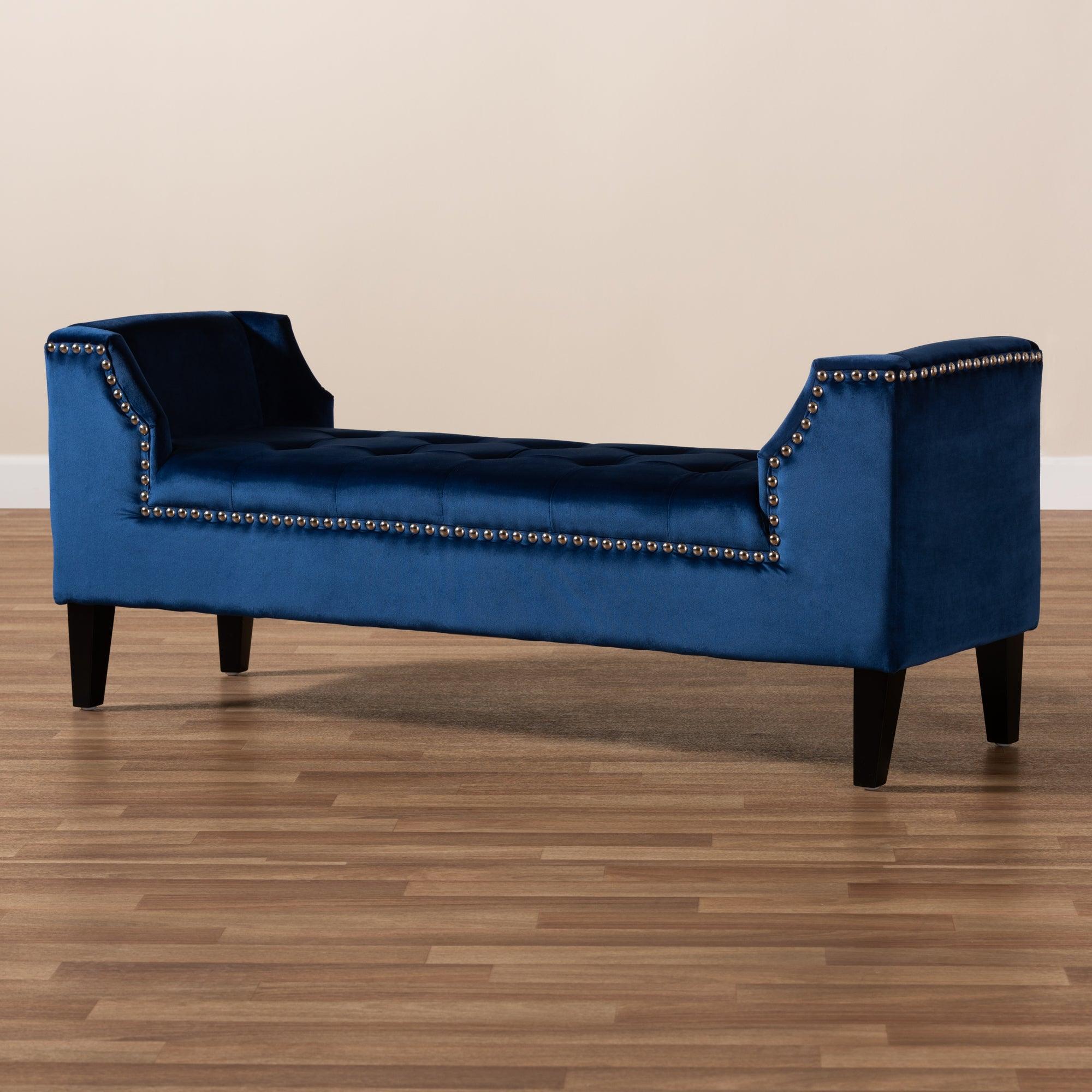 Perret Modern and Contemporary Royal Velvet Fabric Upholstered Espresso Finished Wood Bench