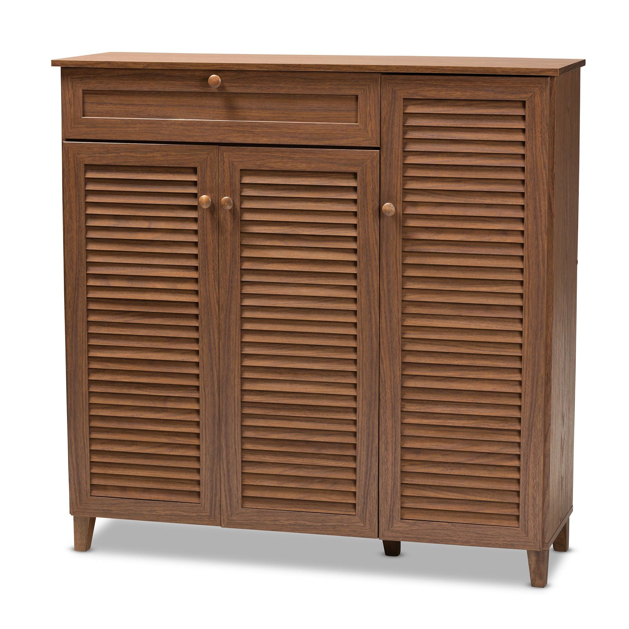 Coolidge Modern and Contemporary Finished 11-Shelf Wood Shoe Storage Cabinet