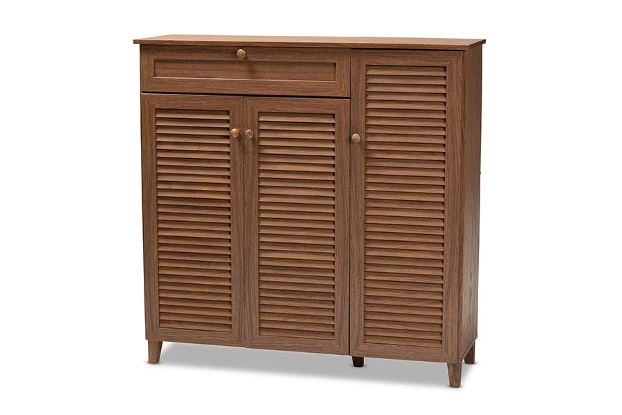 Coolidge Modern and Contemporary Finished 11-Shelf Wood Shoe Storage Cabinet