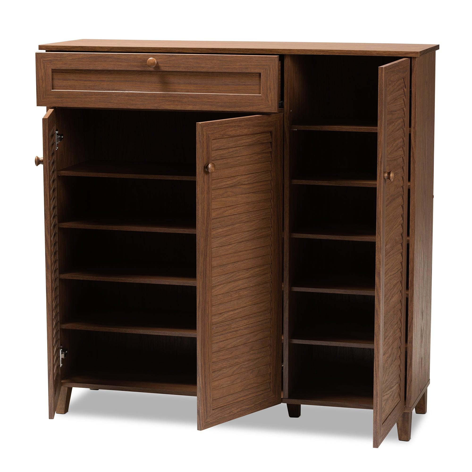 Coolidge Modern and Contemporary Finished 11-Shelf Wood Shoe Storage Cabinet