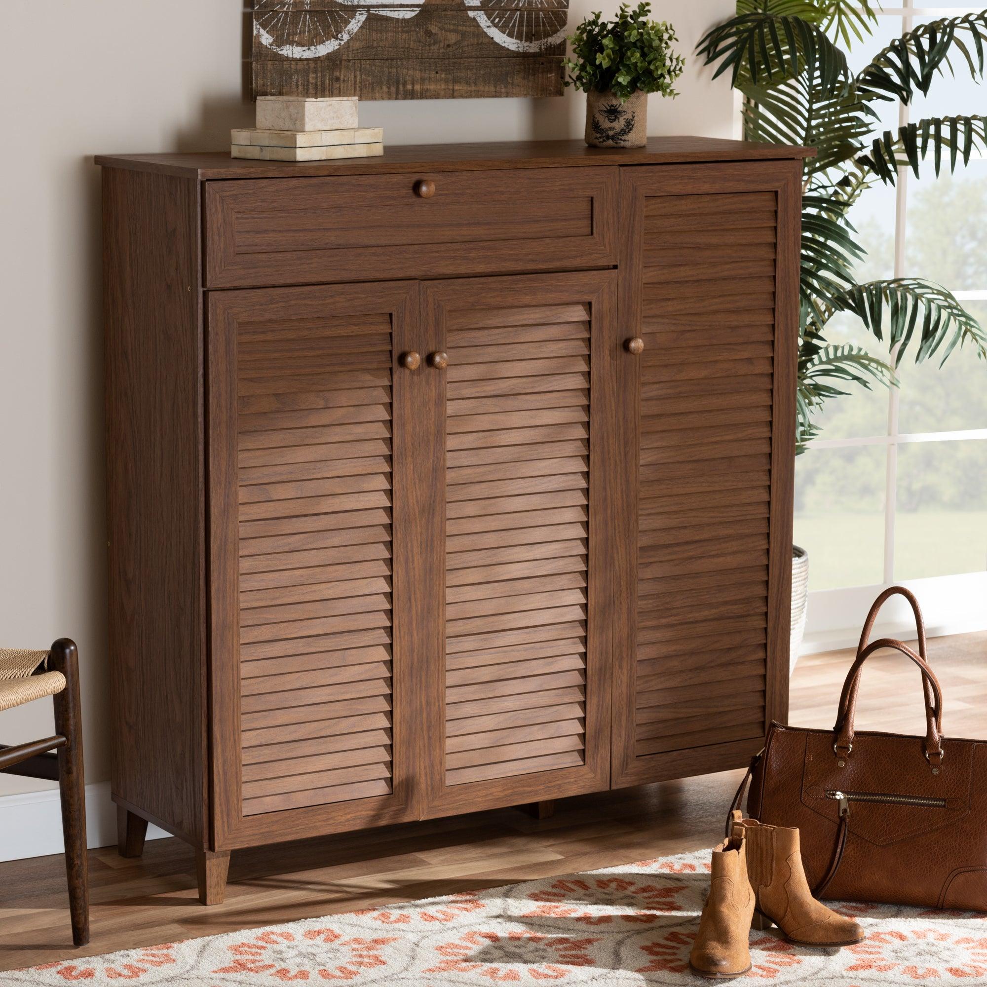 Coolidge Modern and Contemporary Finished 11-Shelf Wood Shoe Storage Cabinet
