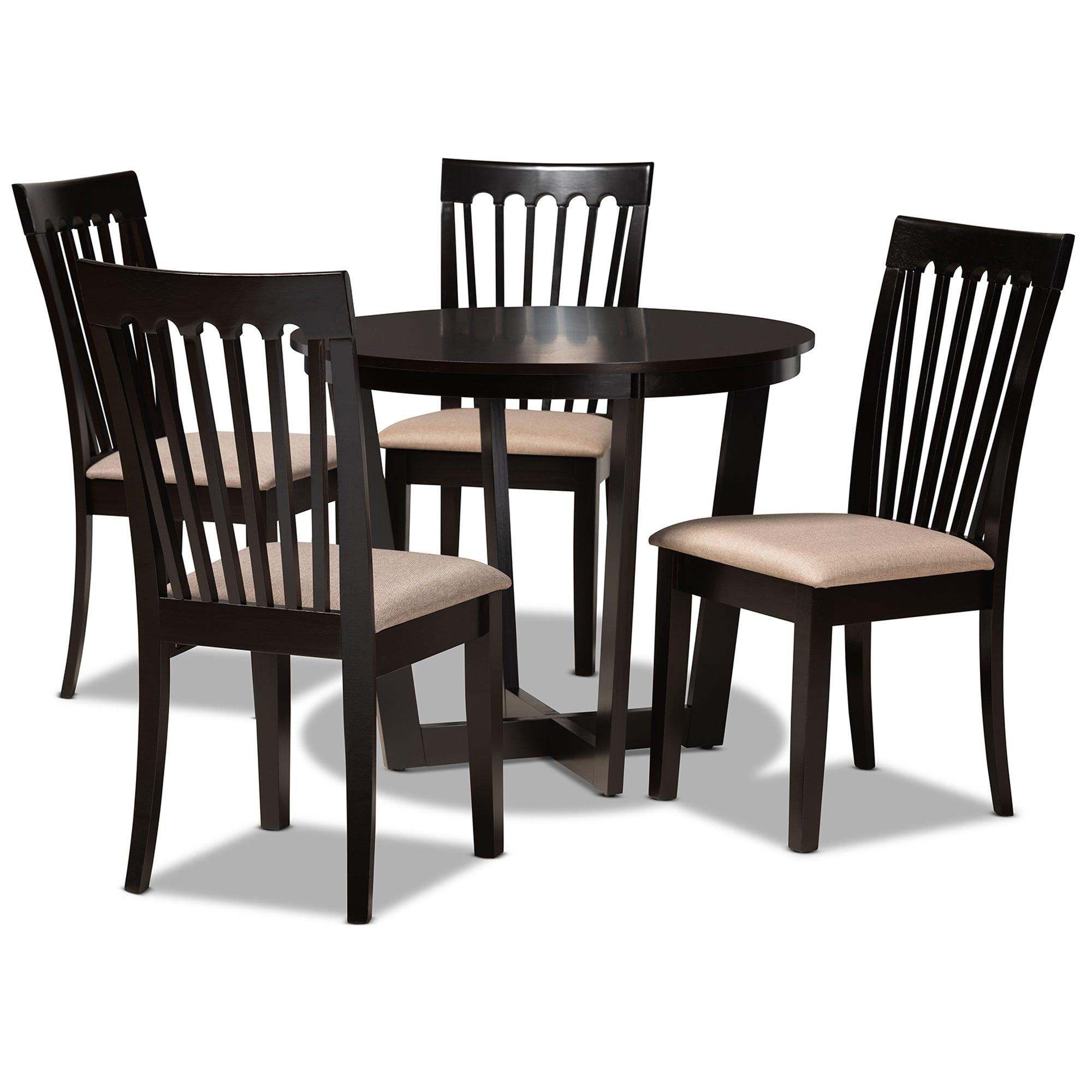 Nellie Modern and Contemporary Sand Fabric Upholstered and Finished Wood 5-Piece Dining Set