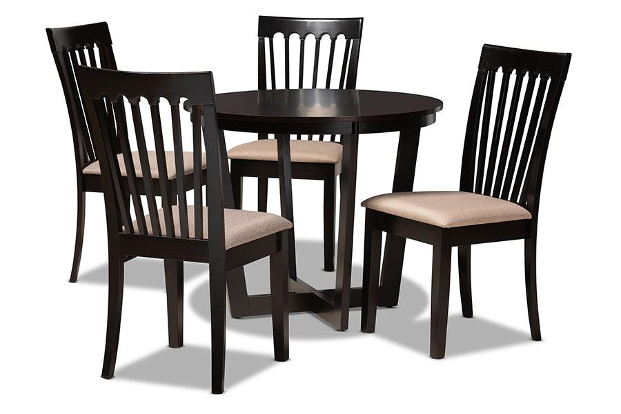 Nellie Modern and Contemporary Sand Fabric Upholstered and Finished Wood 5-Piece Dining Set