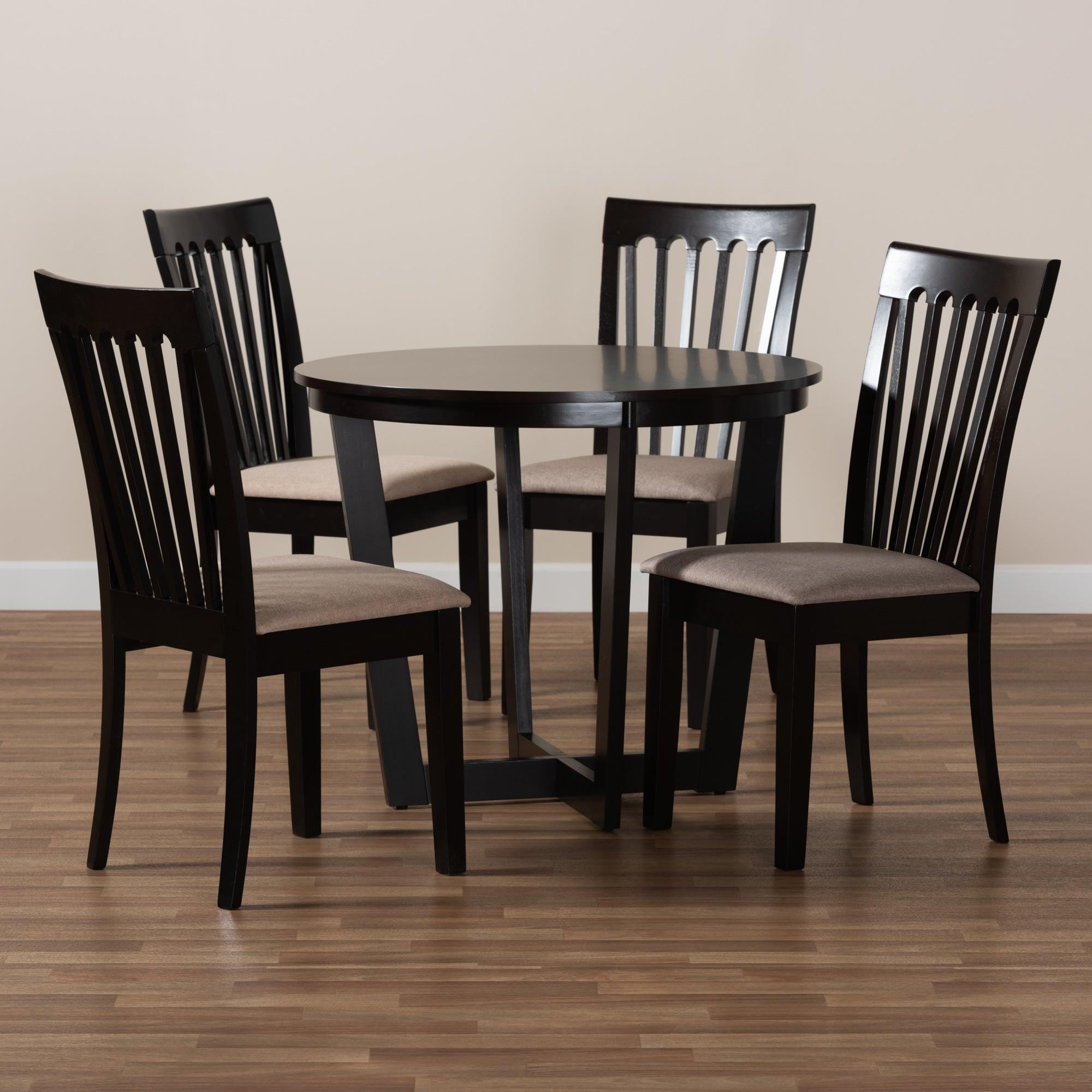 Nellie Modern and Contemporary Sand Fabric Upholstered and Finished Wood 5-Piece Dining Set