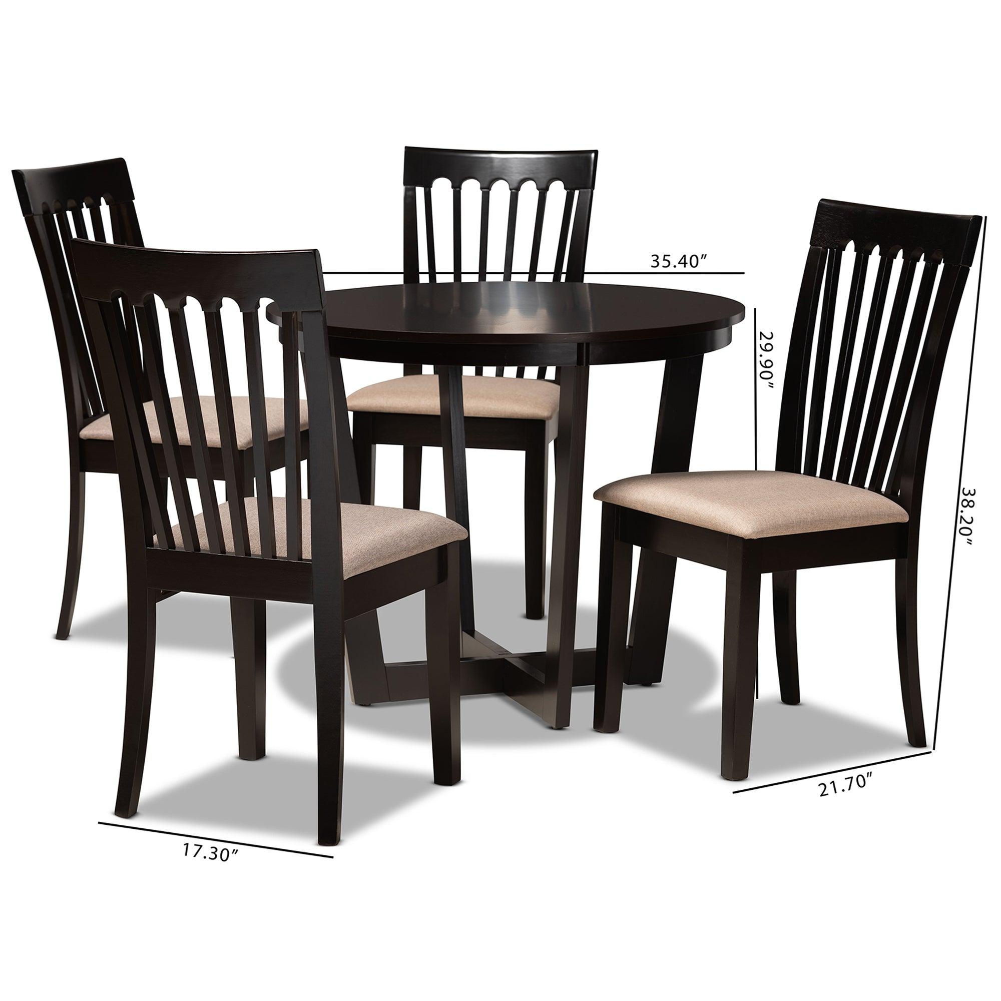 Nellie Modern and Contemporary Sand Fabric Upholstered and Finished Wood 5-Piece Dining Set