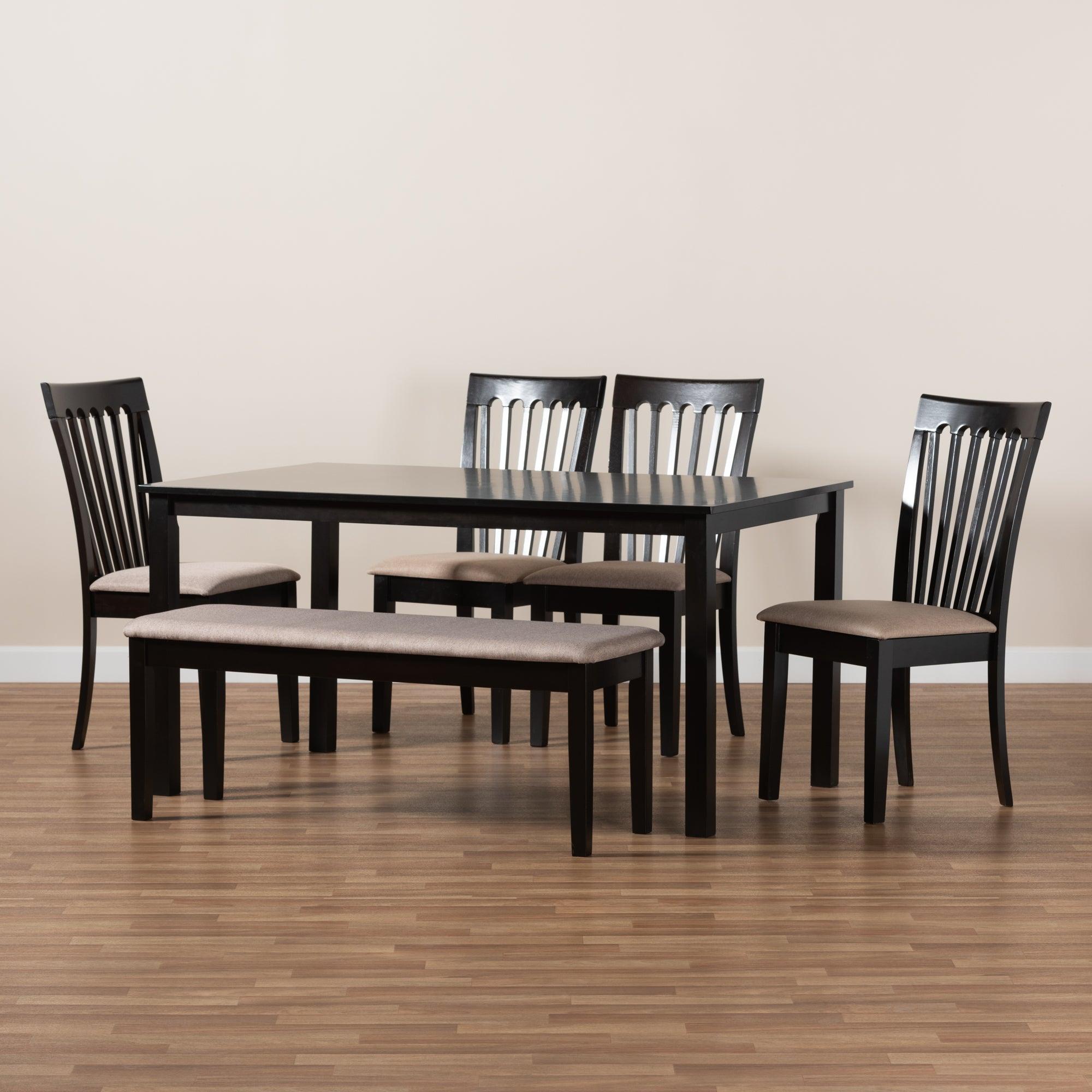 Minette Modern and contemporary Sand Fabric Upholstered and Finished Wood 6-Piece Dining Set