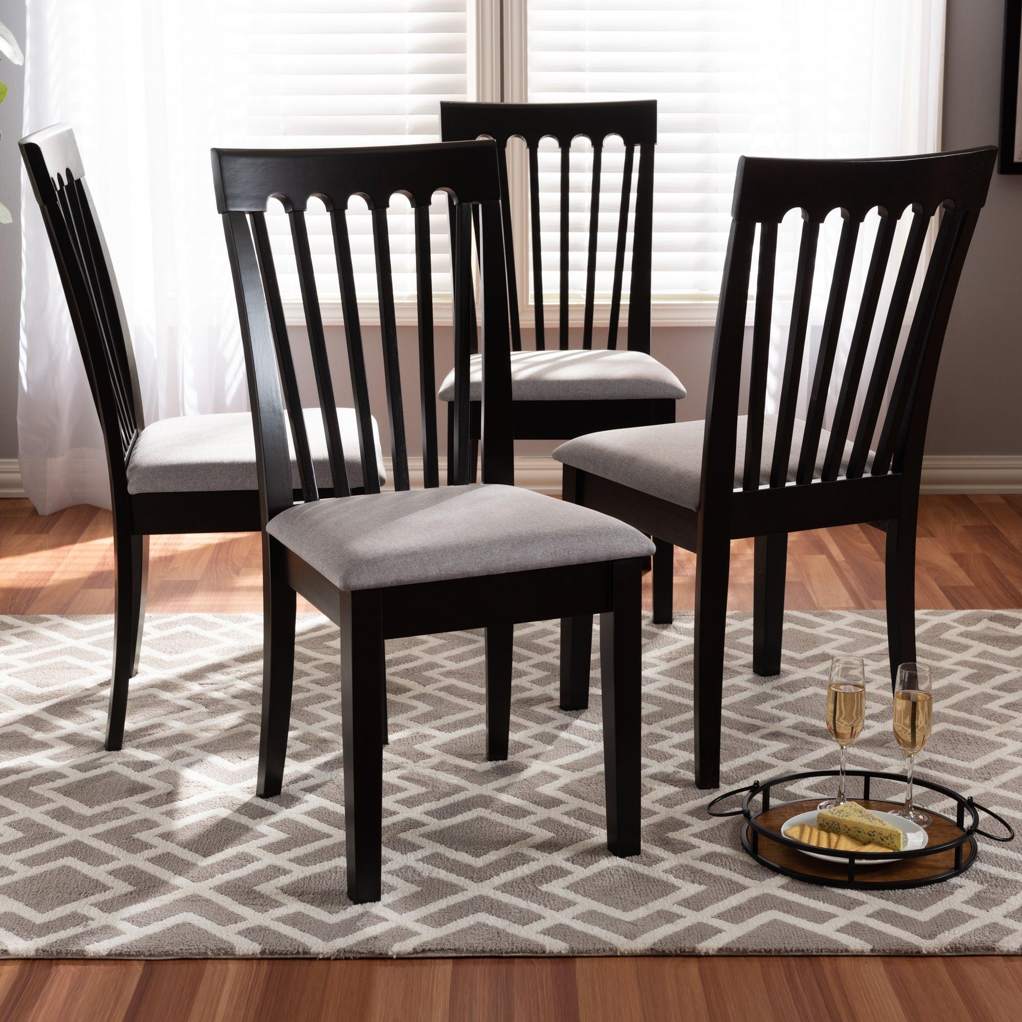 Minette Modern and Contemporary Fabric Upholstered Espresso Finished Wood Dining Chair Set of 4