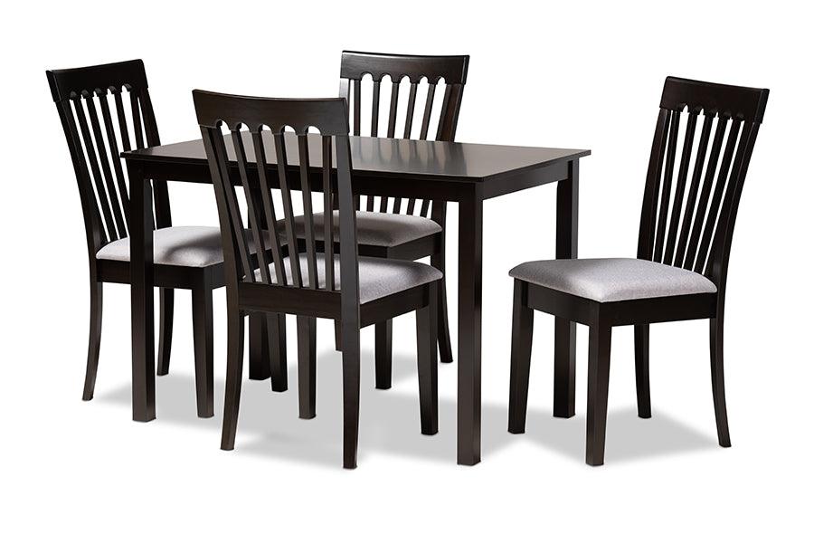 Minette Modern and Contemporary Fabric Upholstered Espresso Finished Wood 5-Piece Dining Set