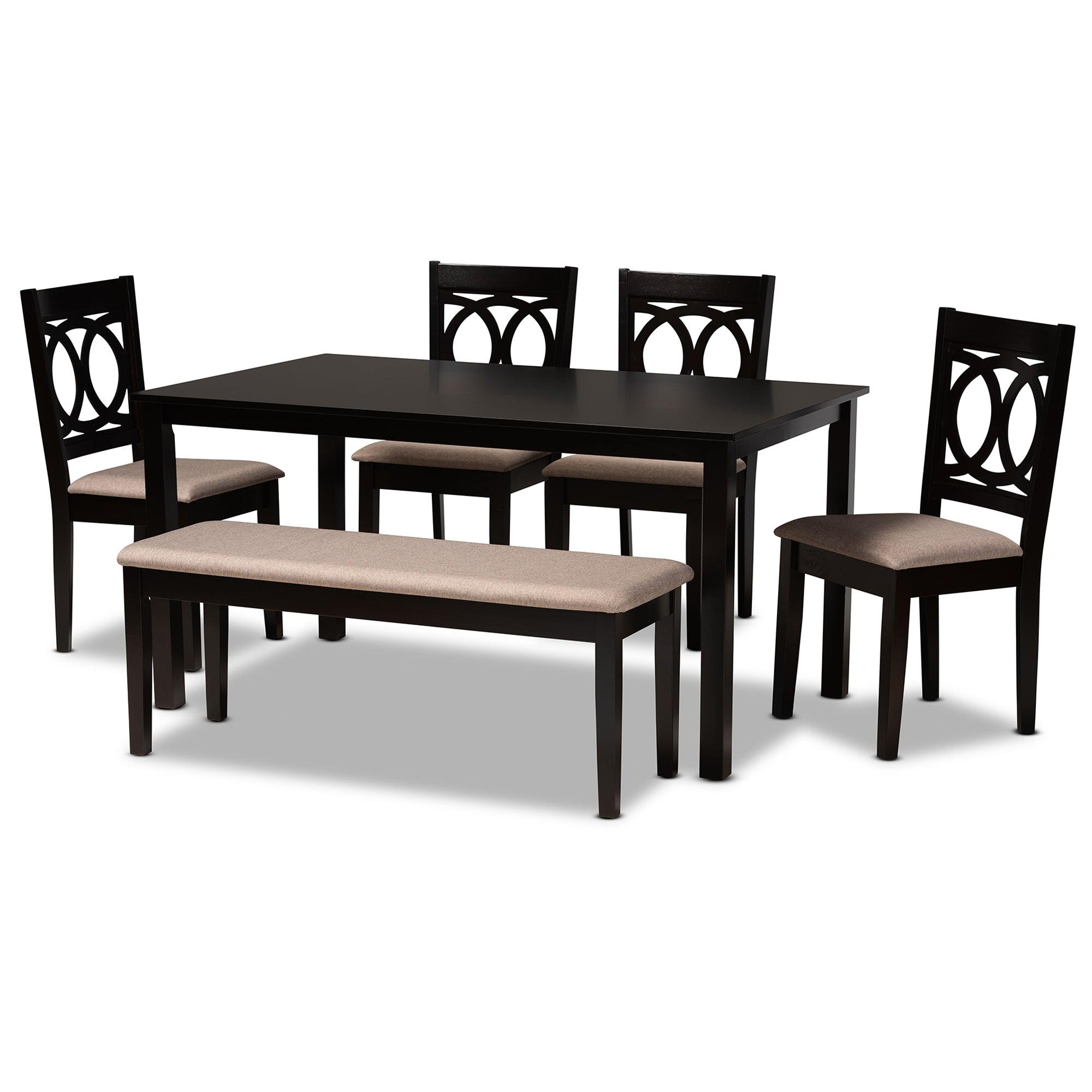 Bennett Modern and Contemporary Sand Fabric Upholstered and Finished Wood 6-Piece Dining Set