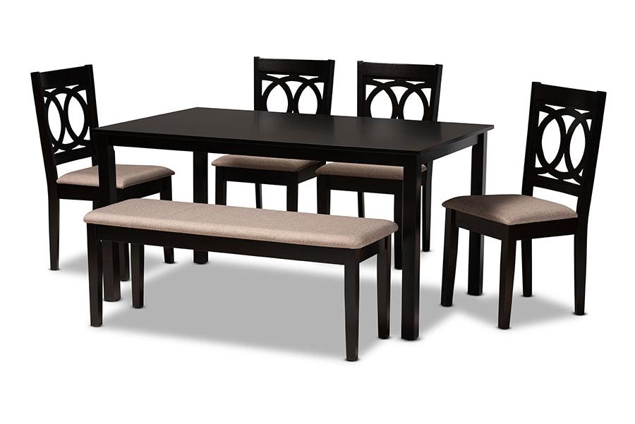 Bennett Modern and Contemporary Sand Fabric Upholstered and Finished Wood 6-Piece Dining Set