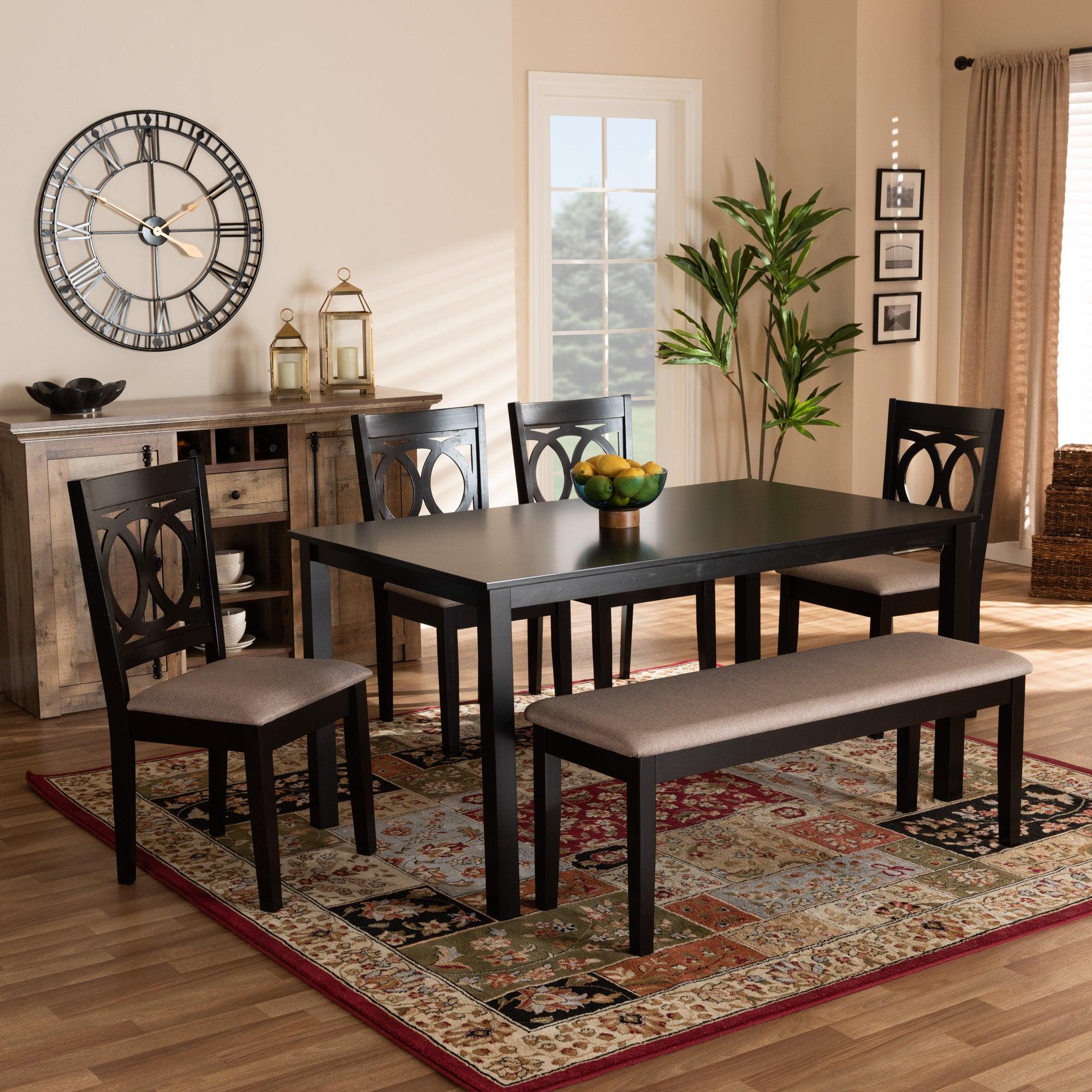 Bennett Modern and Contemporary Sand Fabric Upholstered and Finished Wood 6-Piece Dining Set