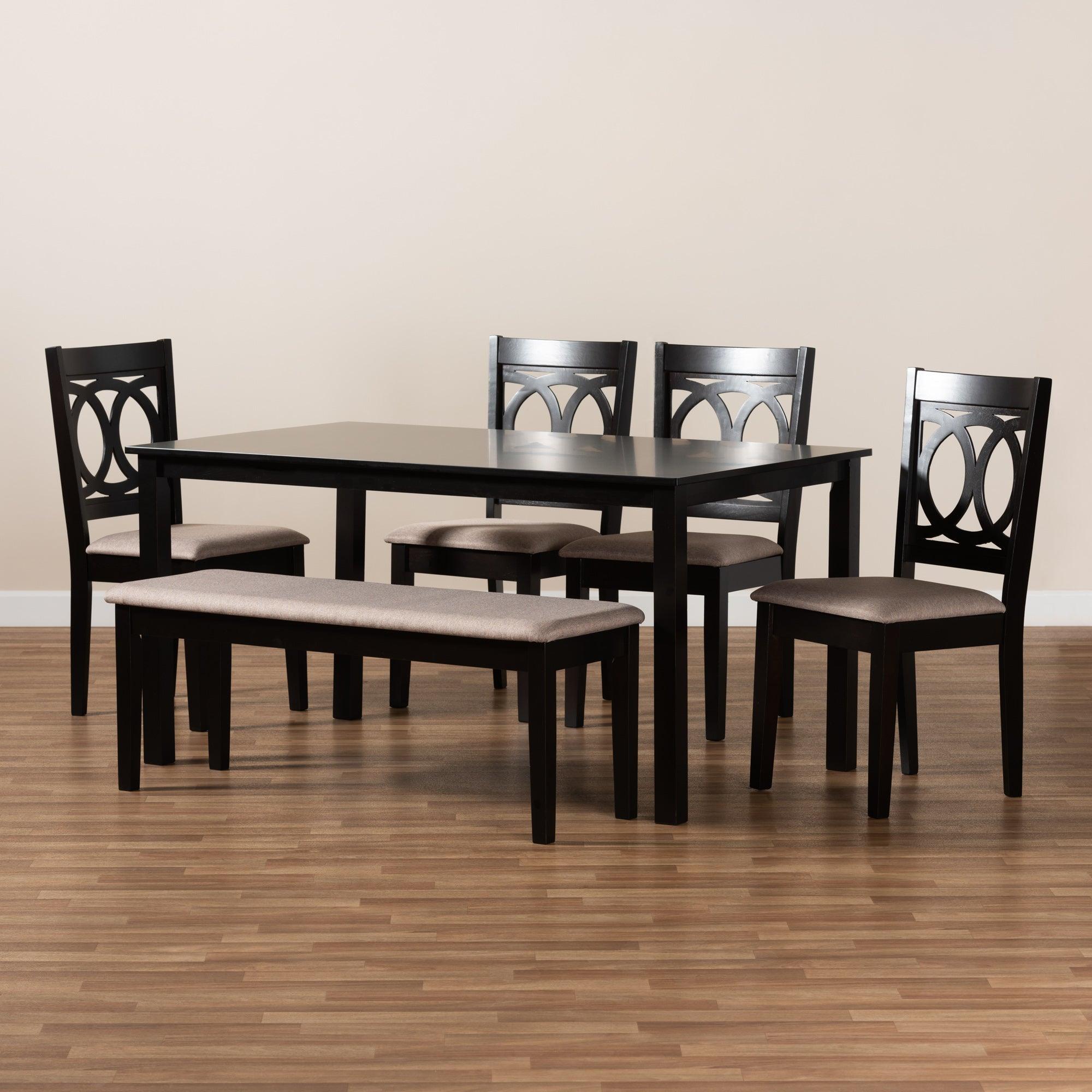 Bennett Modern and Contemporary Sand Fabric Upholstered and Finished Wood 6-Piece Dining Set