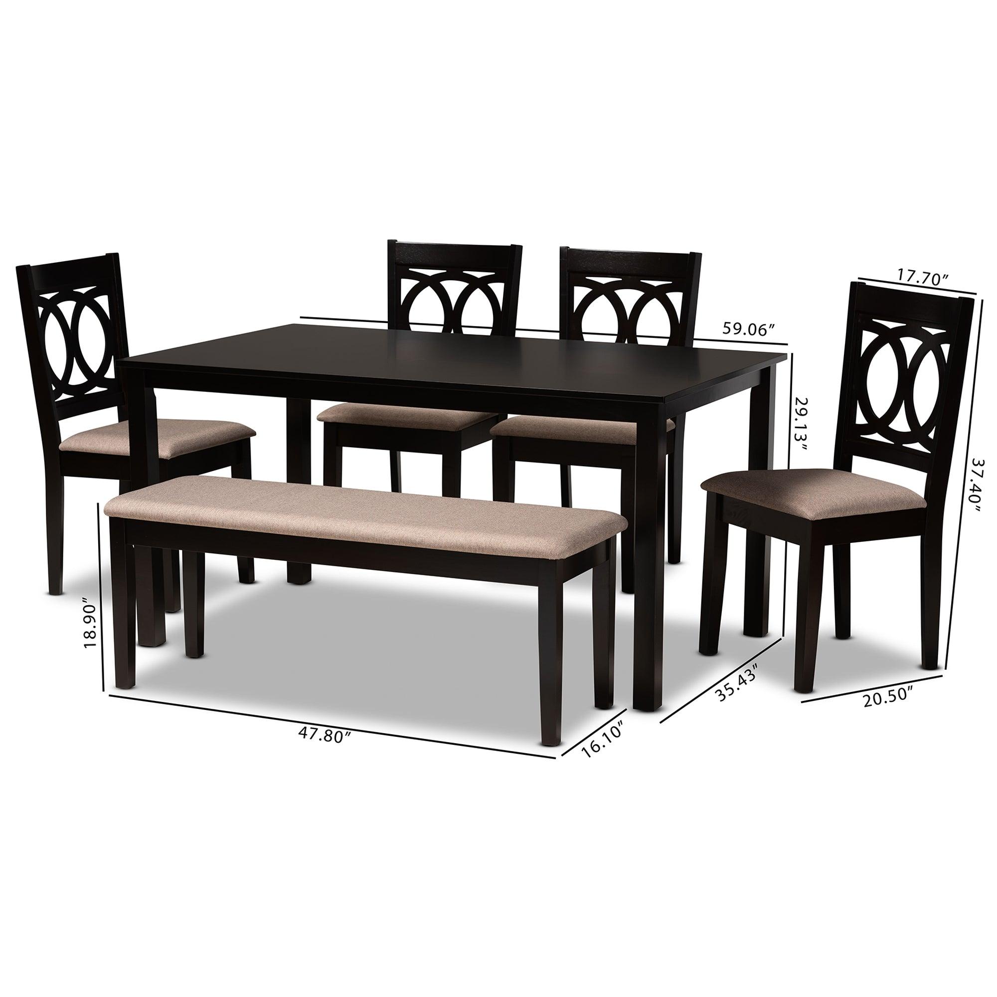 Bennett Modern and Contemporary Sand Fabric Upholstered and Finished Wood 6-Piece Dining Set
