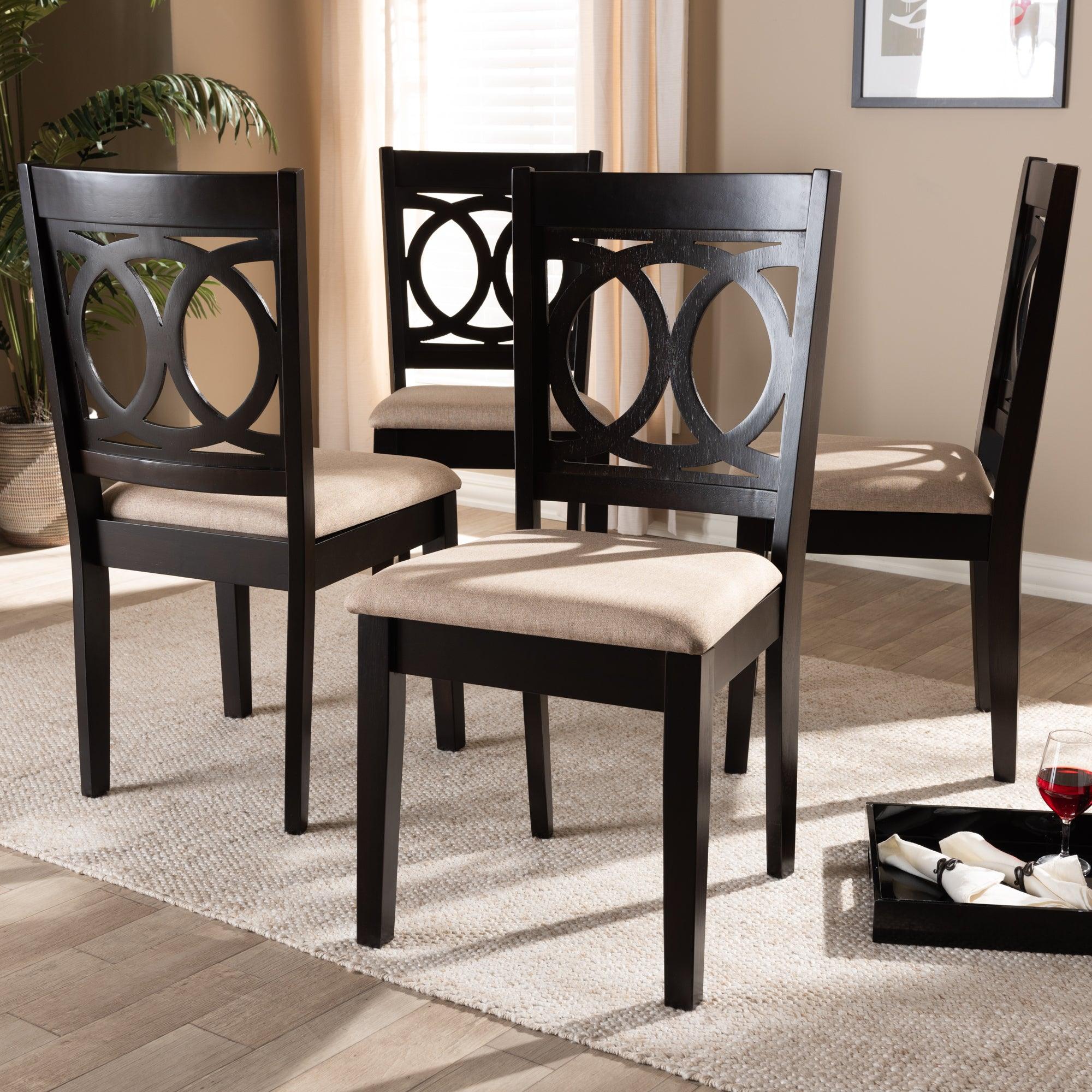 Lenoir Modern and Contemporary Sand Fabric Upholstered Espresso Finished Wood Dining Chair Set of 4