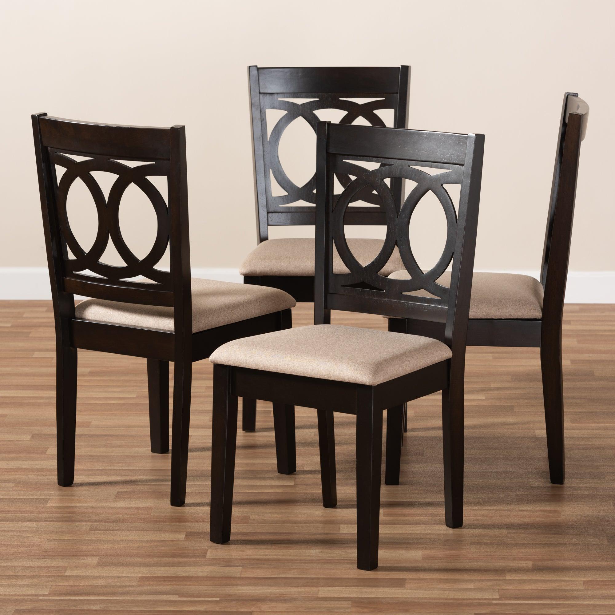 Lenoir Modern and Contemporary Sand Fabric Upholstered Espresso Finished Wood Dining Chair Set of 4