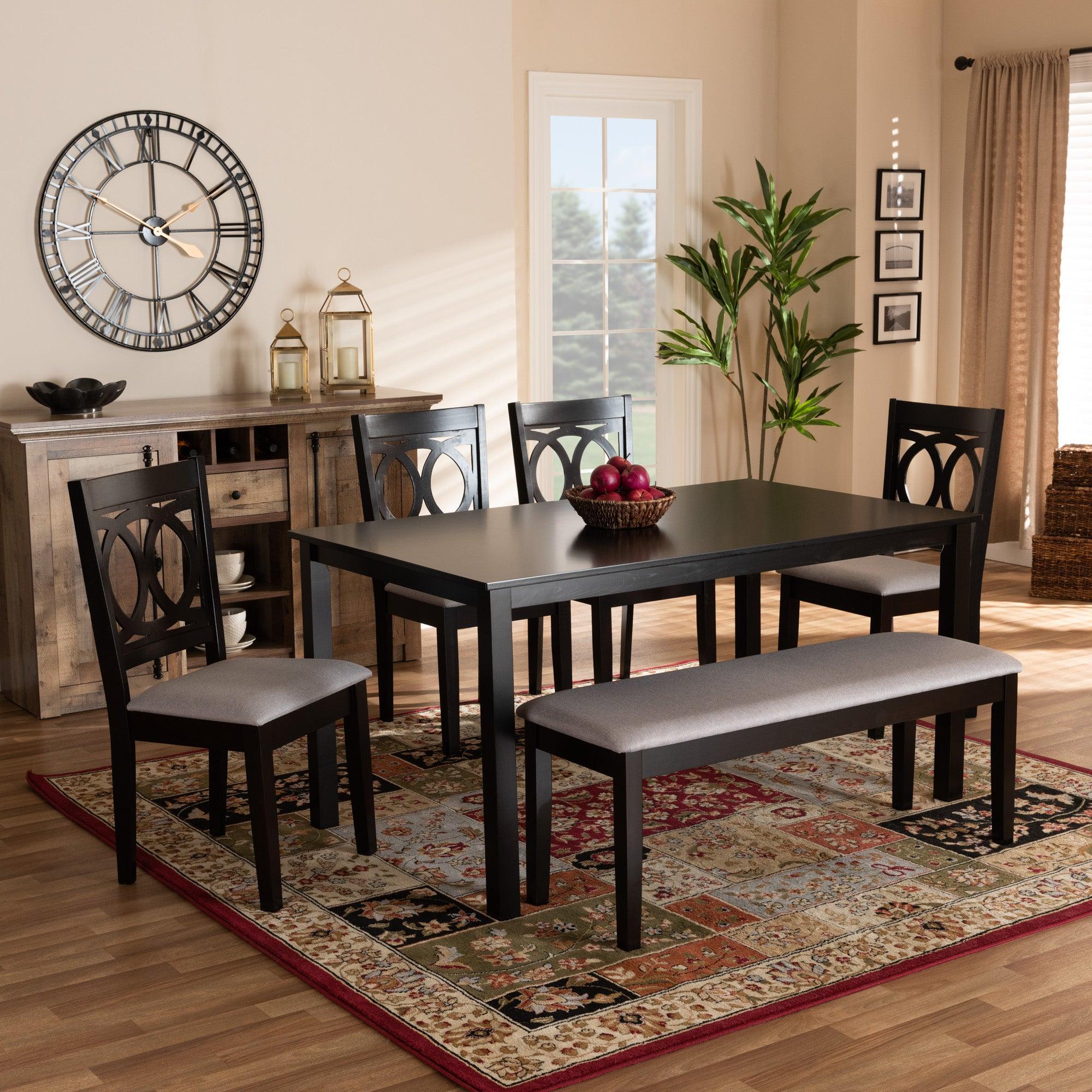 Bennett Modern and Contemporary Fabric Upholstered and Finished Wood 6-Piece Dining Set