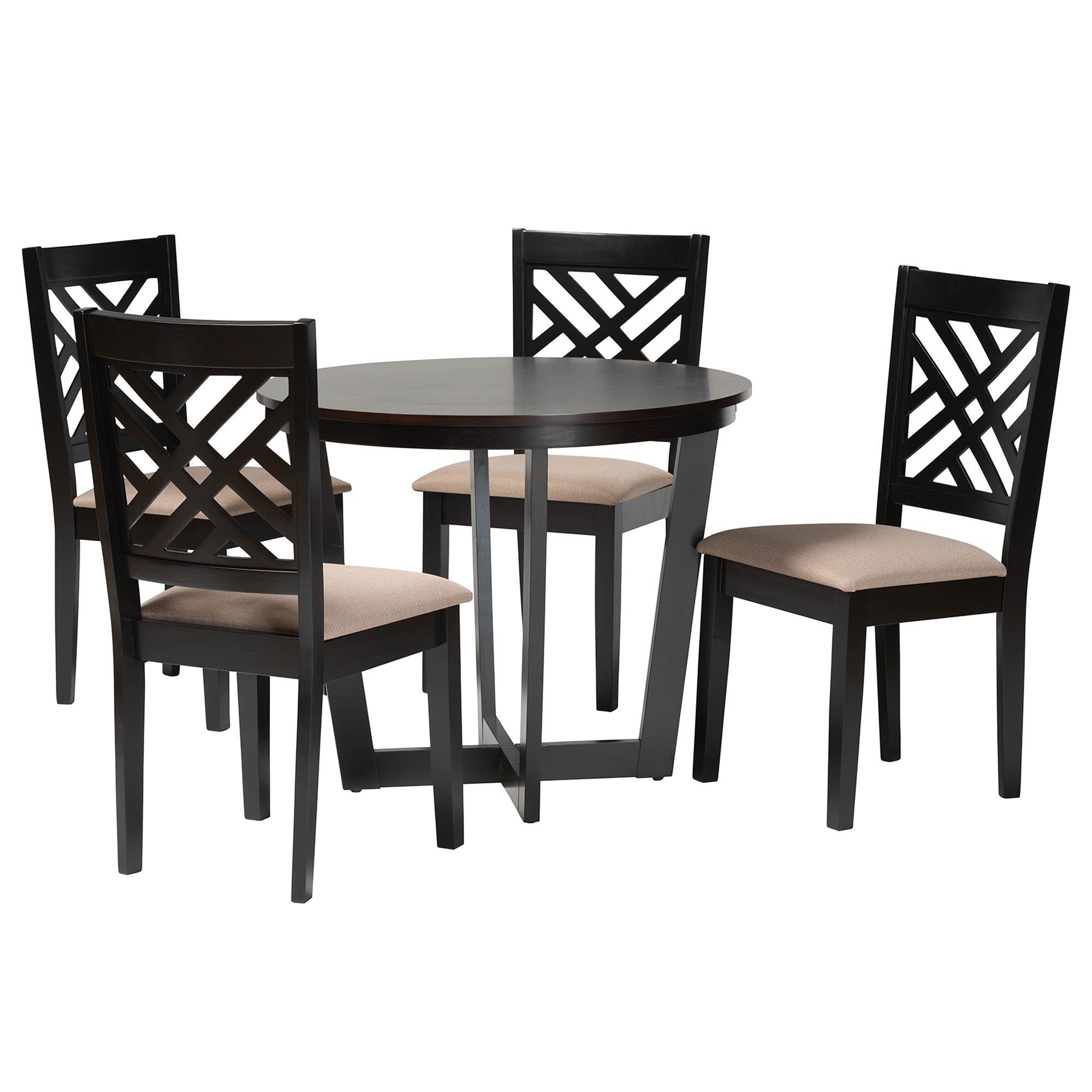 Alena Modern Sand Fabric and Finished Wood 5-Piece Dining Set