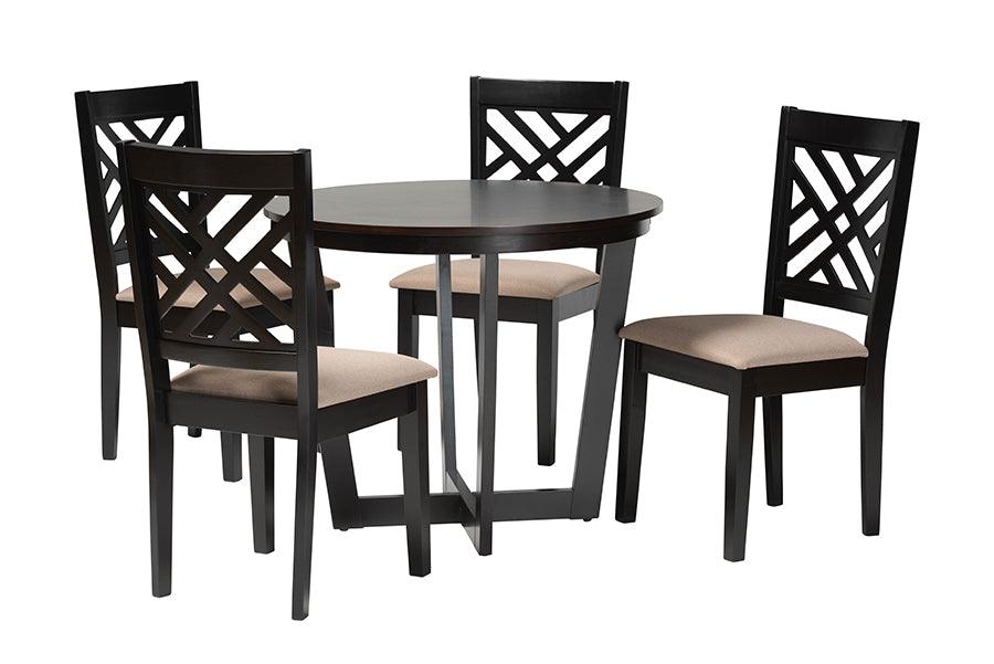 Alena Modern Sand Fabric and Finished Wood 5-Piece Dining Set