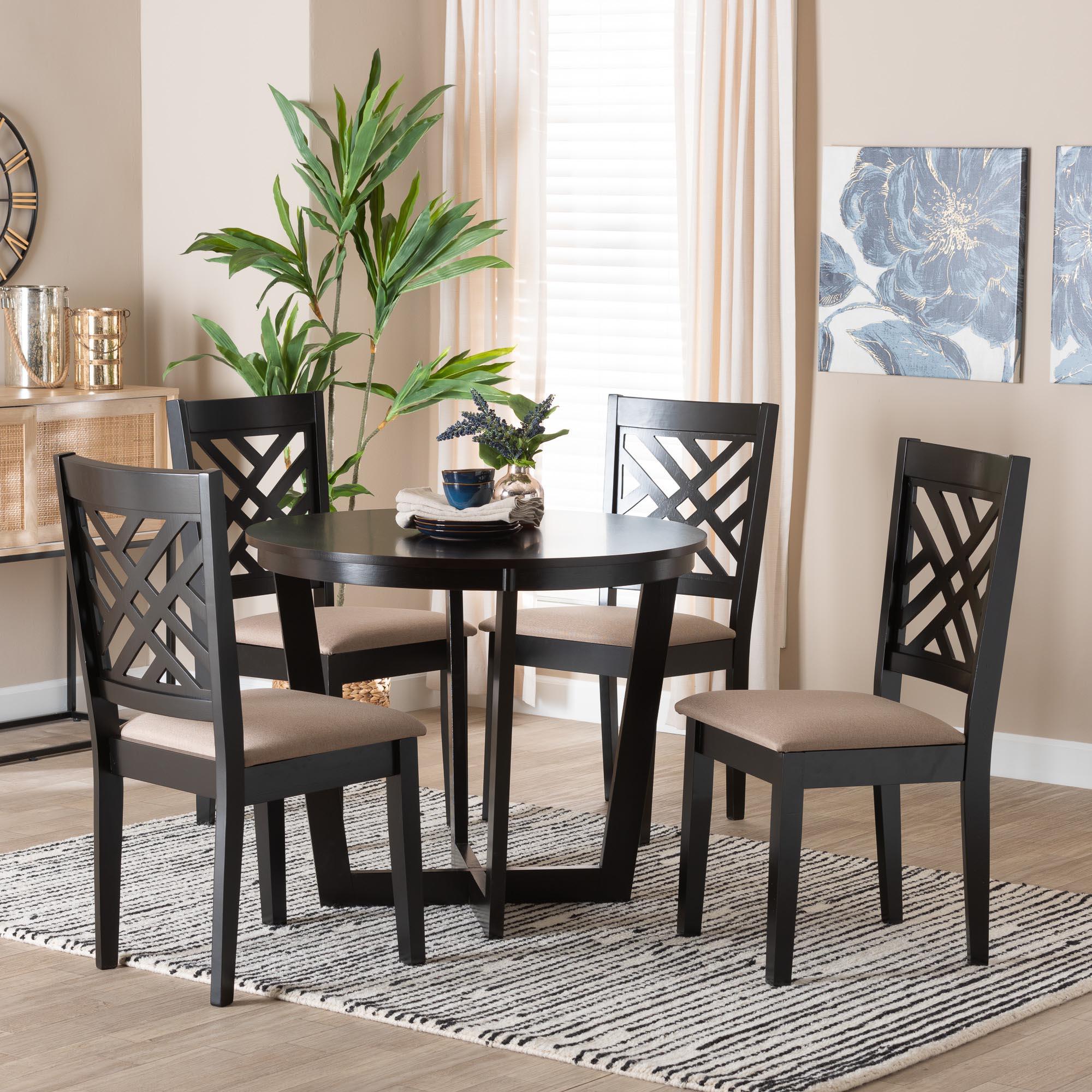 Alena Modern Sand Fabric and Finished Wood 5-Piece Dining Set