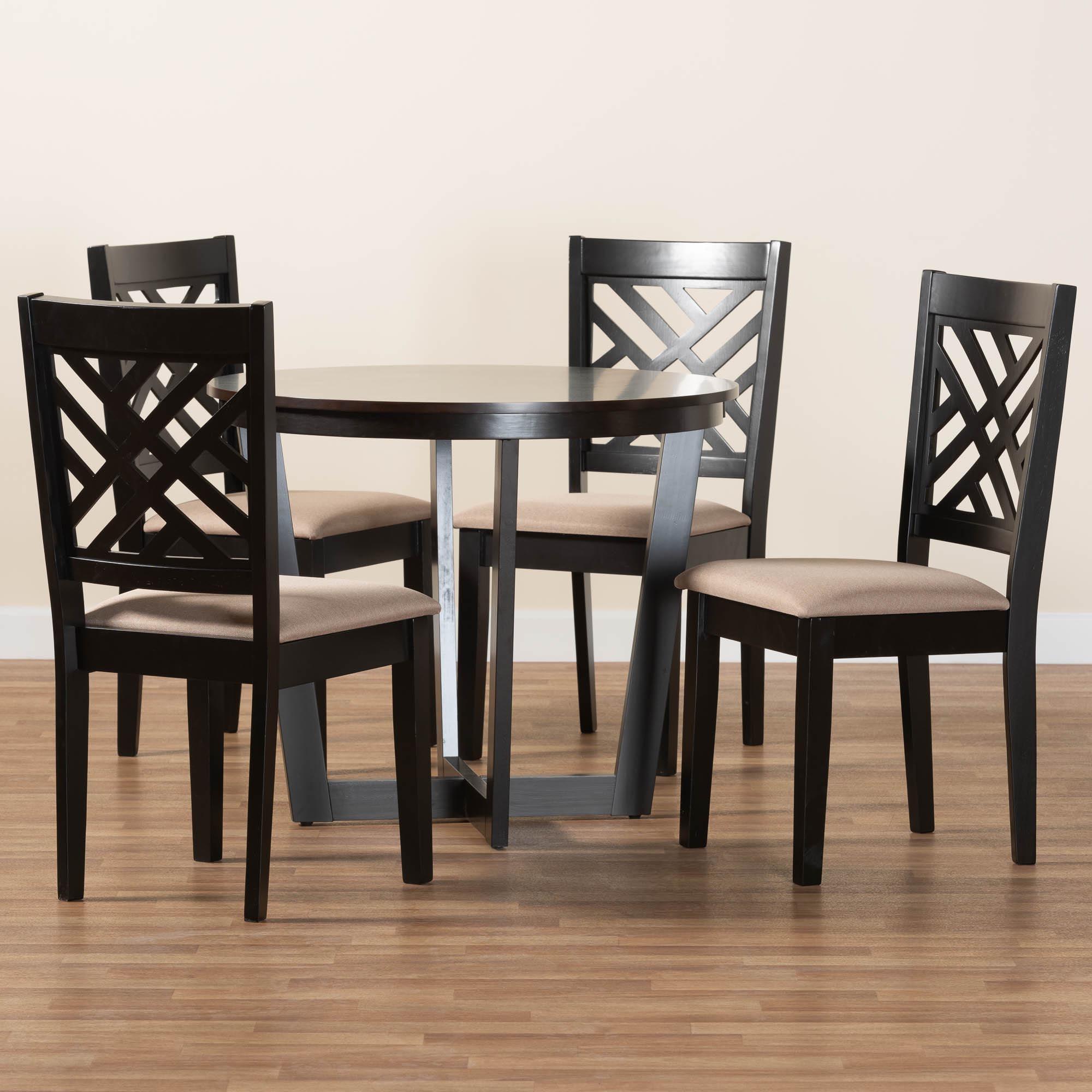 Alena Modern Sand Fabric and Finished Wood 5-Piece Dining Set