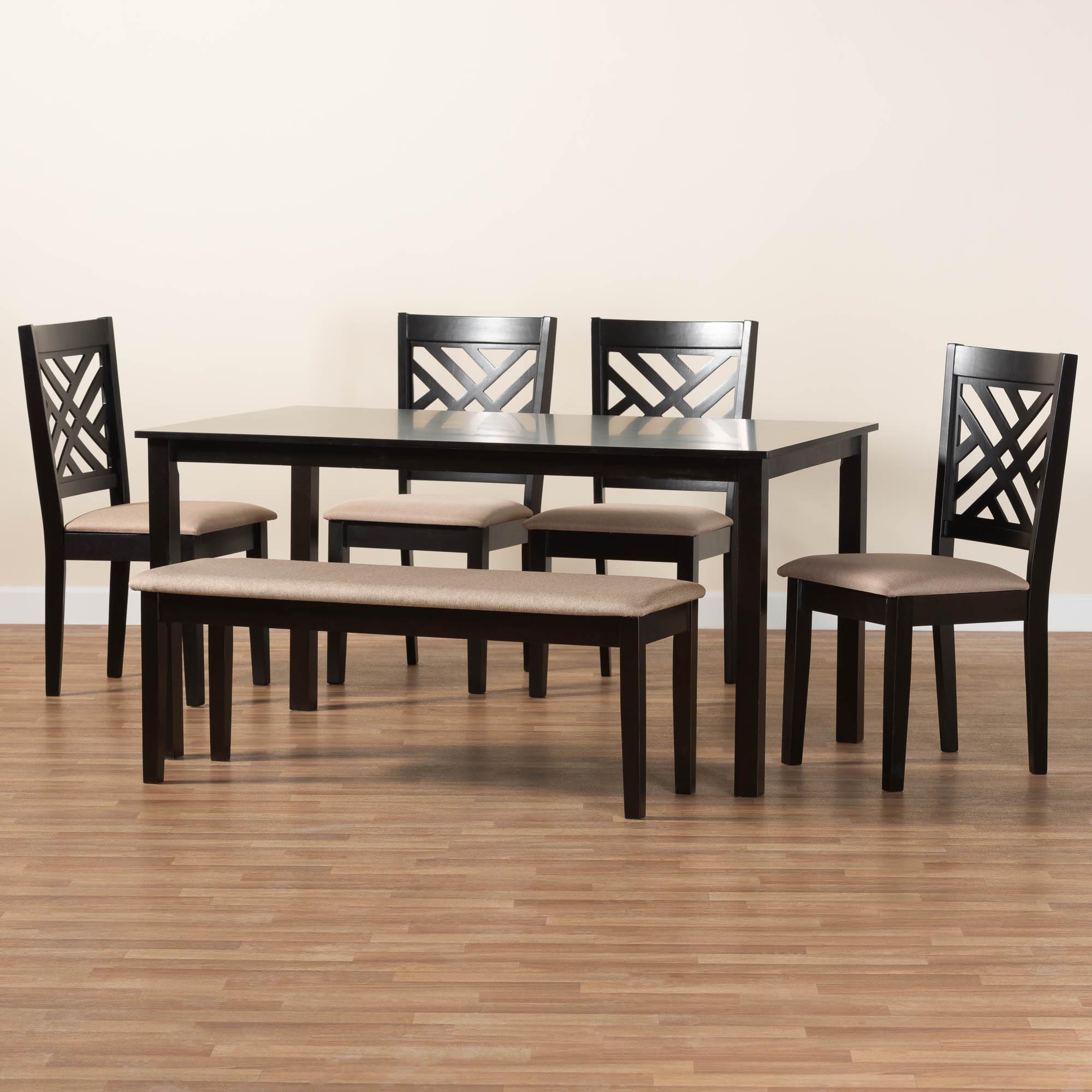 Gustavo Modern Sand Fabric and Finished Wood 6-Piece Dining Set