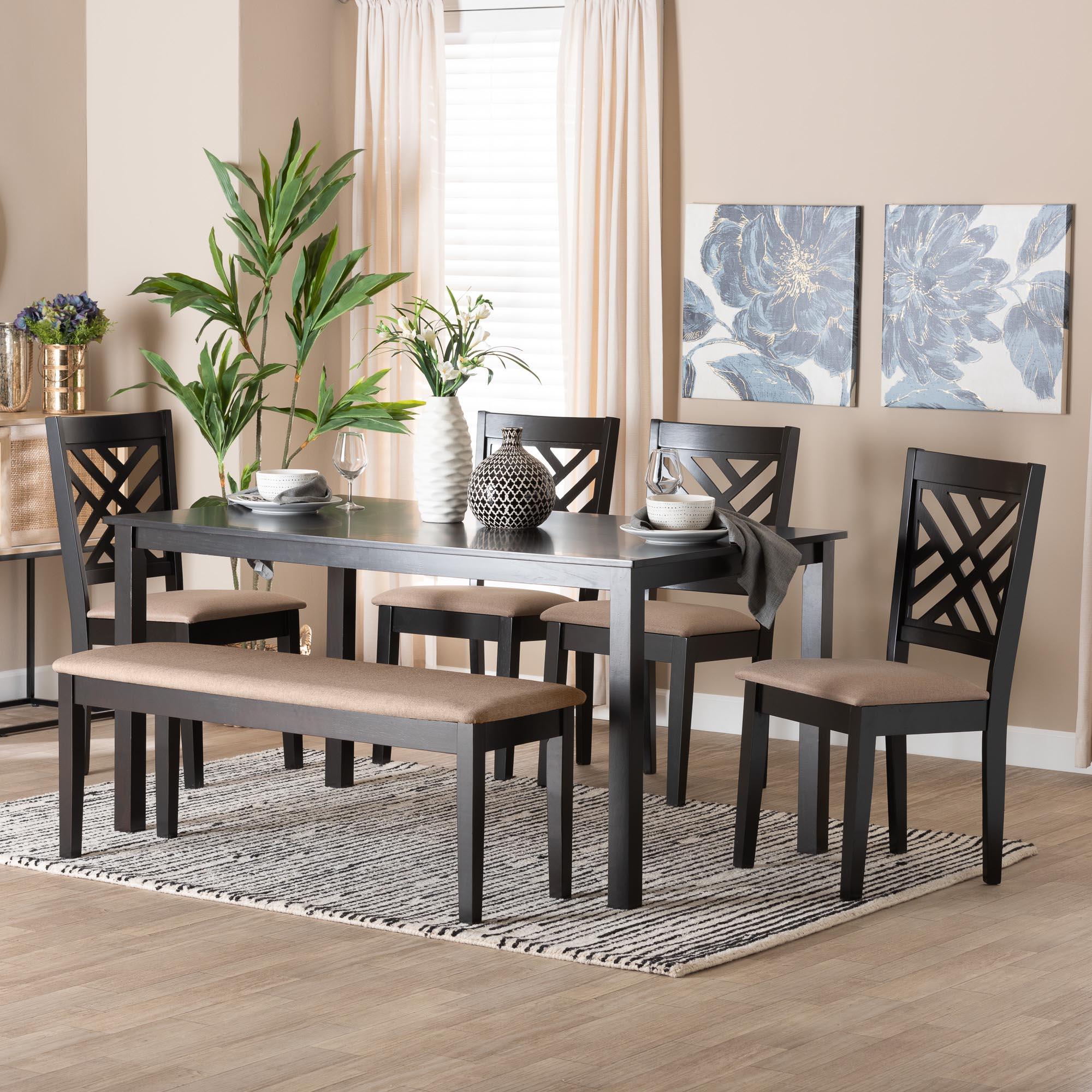 Gustavo Modern Sand Fabric and Finished Wood 6-Piece Dining Set