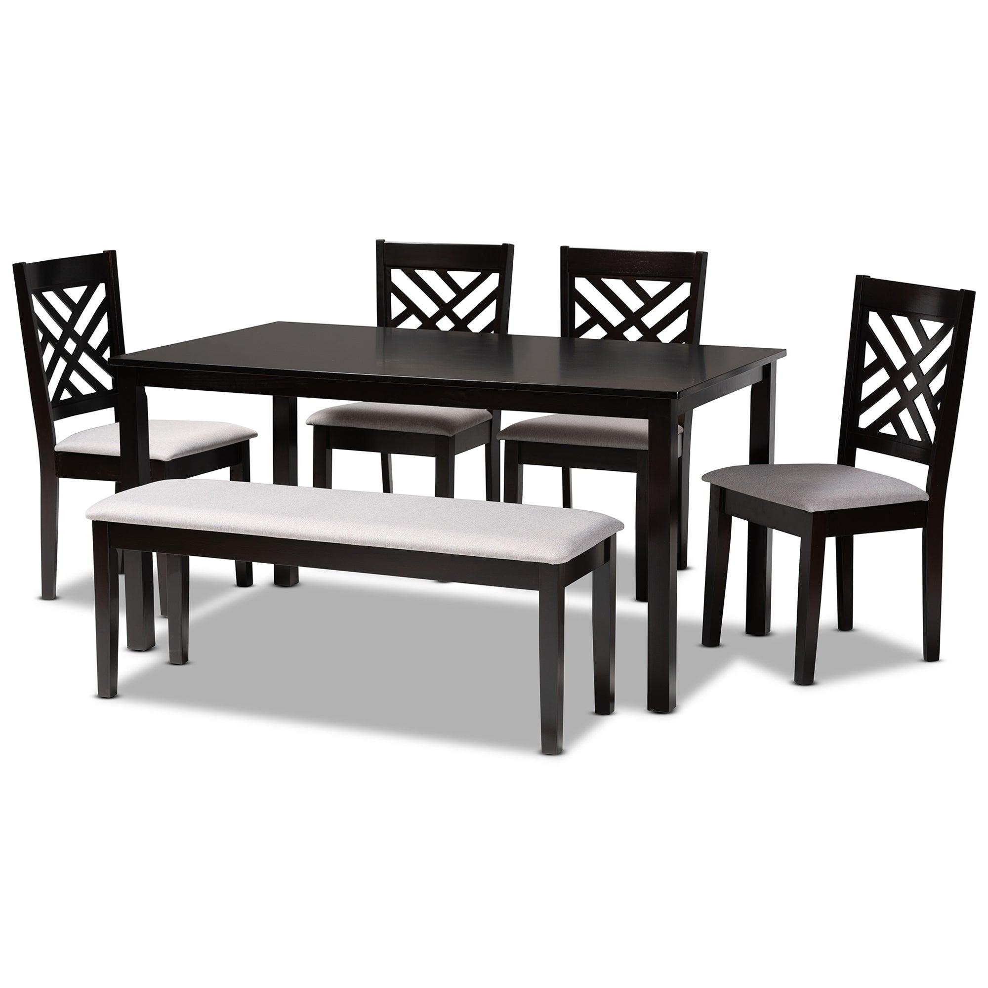 Gustavo Modern and Contemporary Fabric Upholstered and Finished Wood 6-Piece Dining Set
