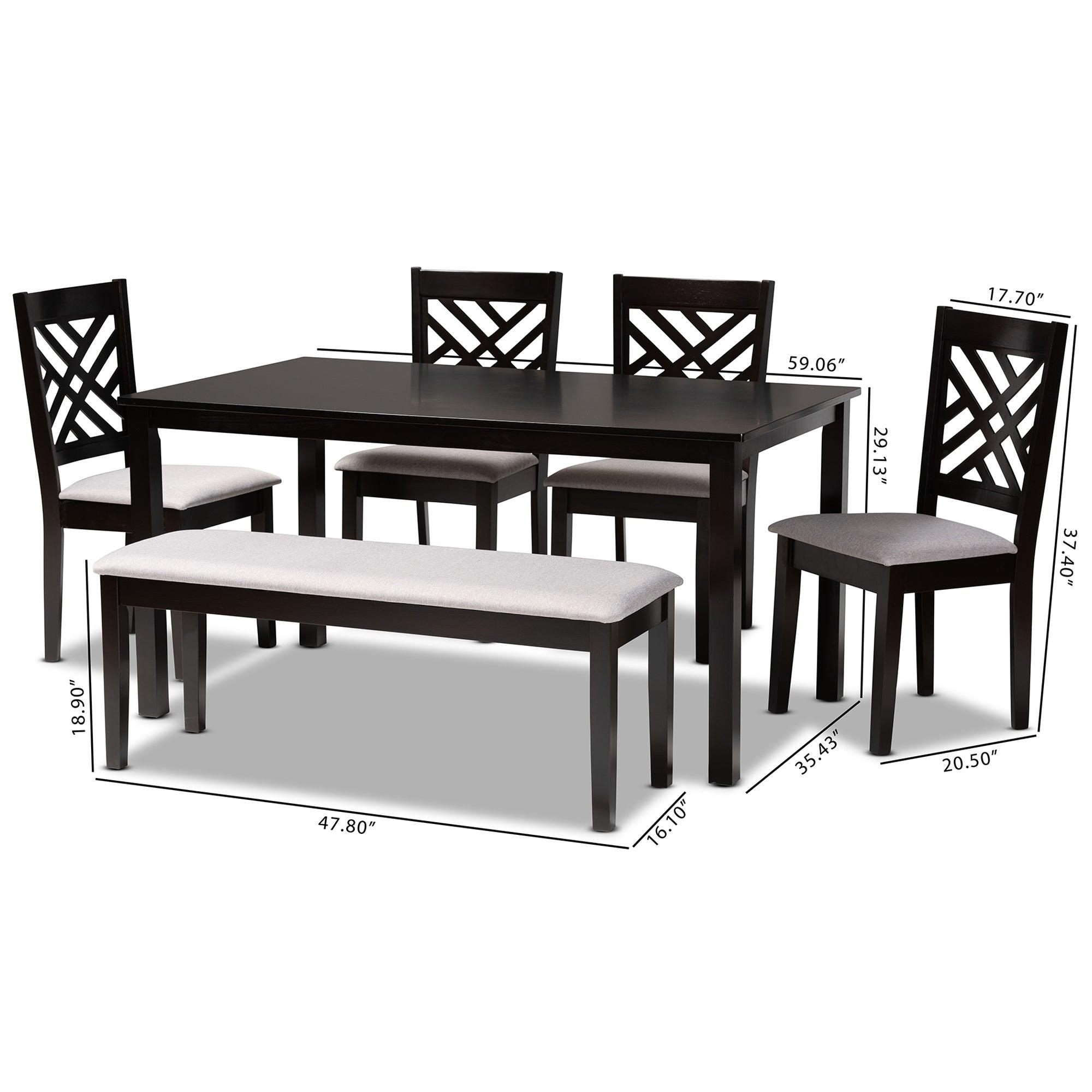Gustavo Modern and Contemporary Fabric Upholstered and Finished Wood 6-Piece Dining Set