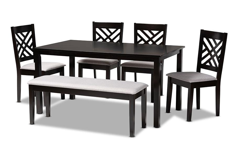 Gustavo Modern and Contemporary Fabric Upholstered and Finished Wood 6-Piece Dining Set