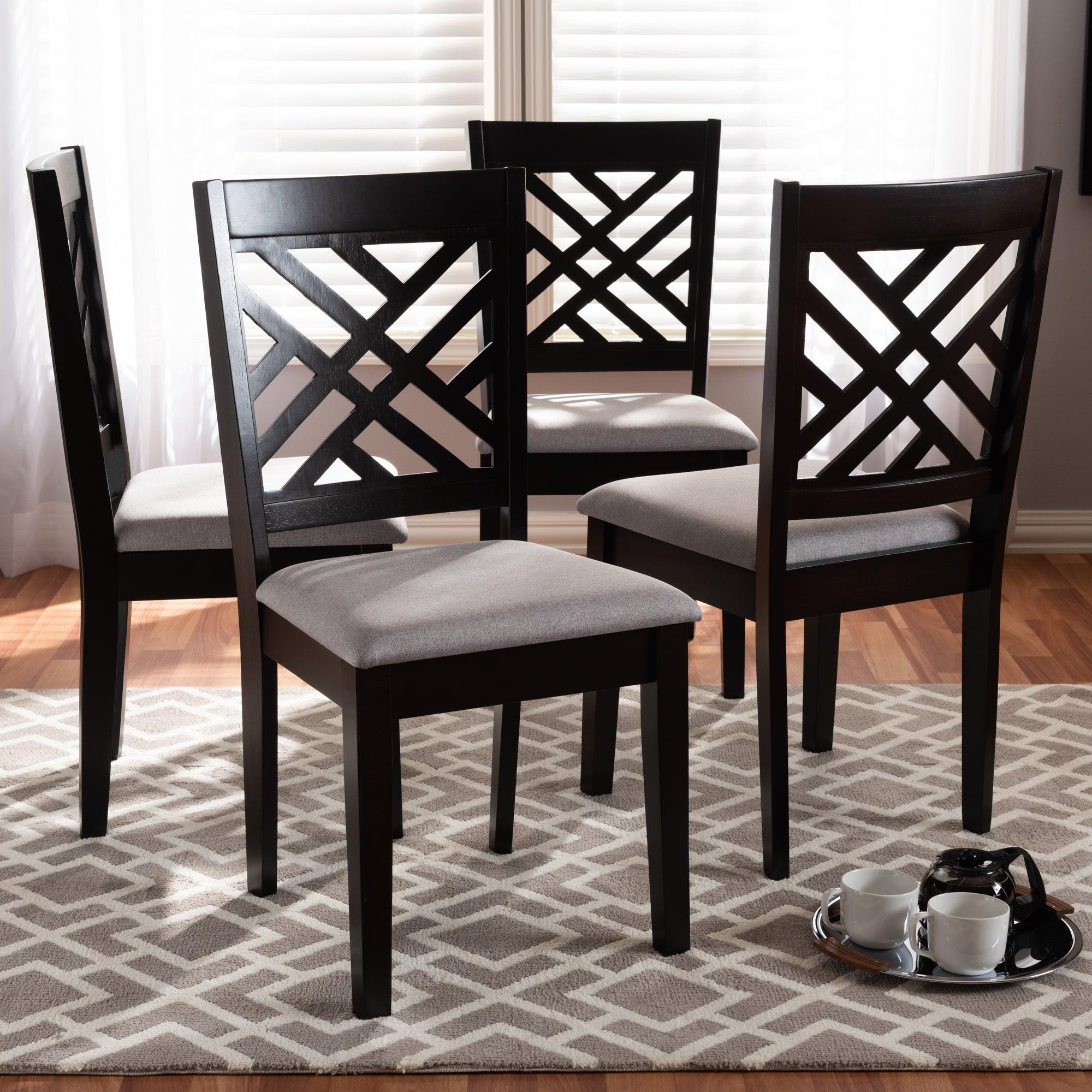 Caron Modern and Contemporary Fabric Upholstered Espresso Finished Wood Dining Chair Set of 4