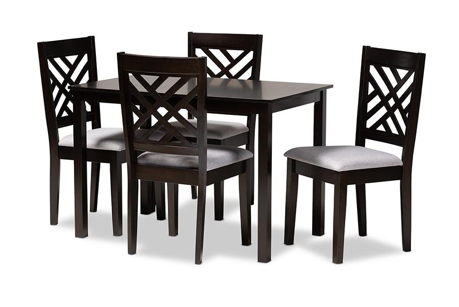Caron Modern and Contemporary Fabric Upholstered Espresso Finished Wood 5-Piece Dining Set