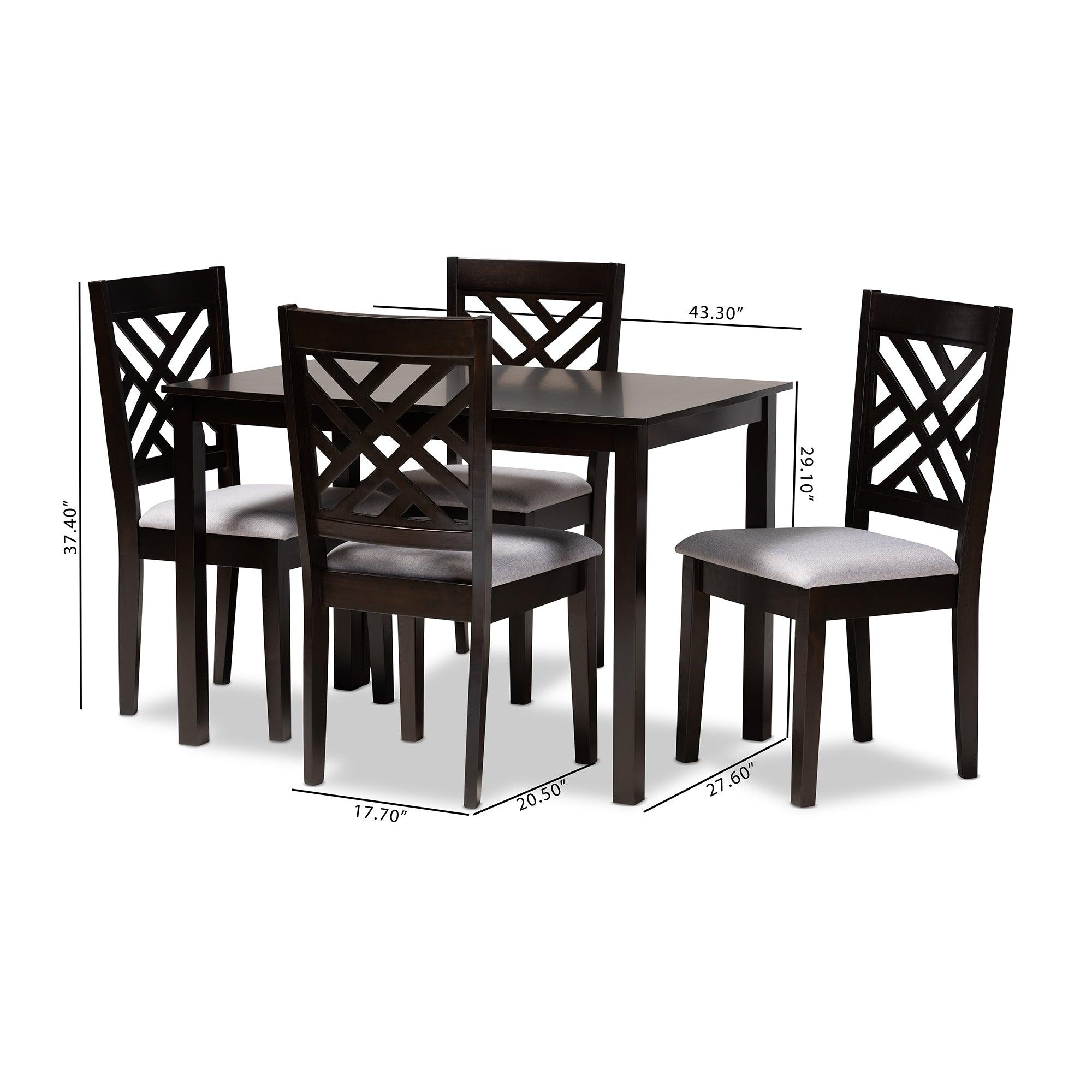 Caron Modern and Contemporary Fabric Upholstered Espresso Finished Wood 5-Piece Dining Set