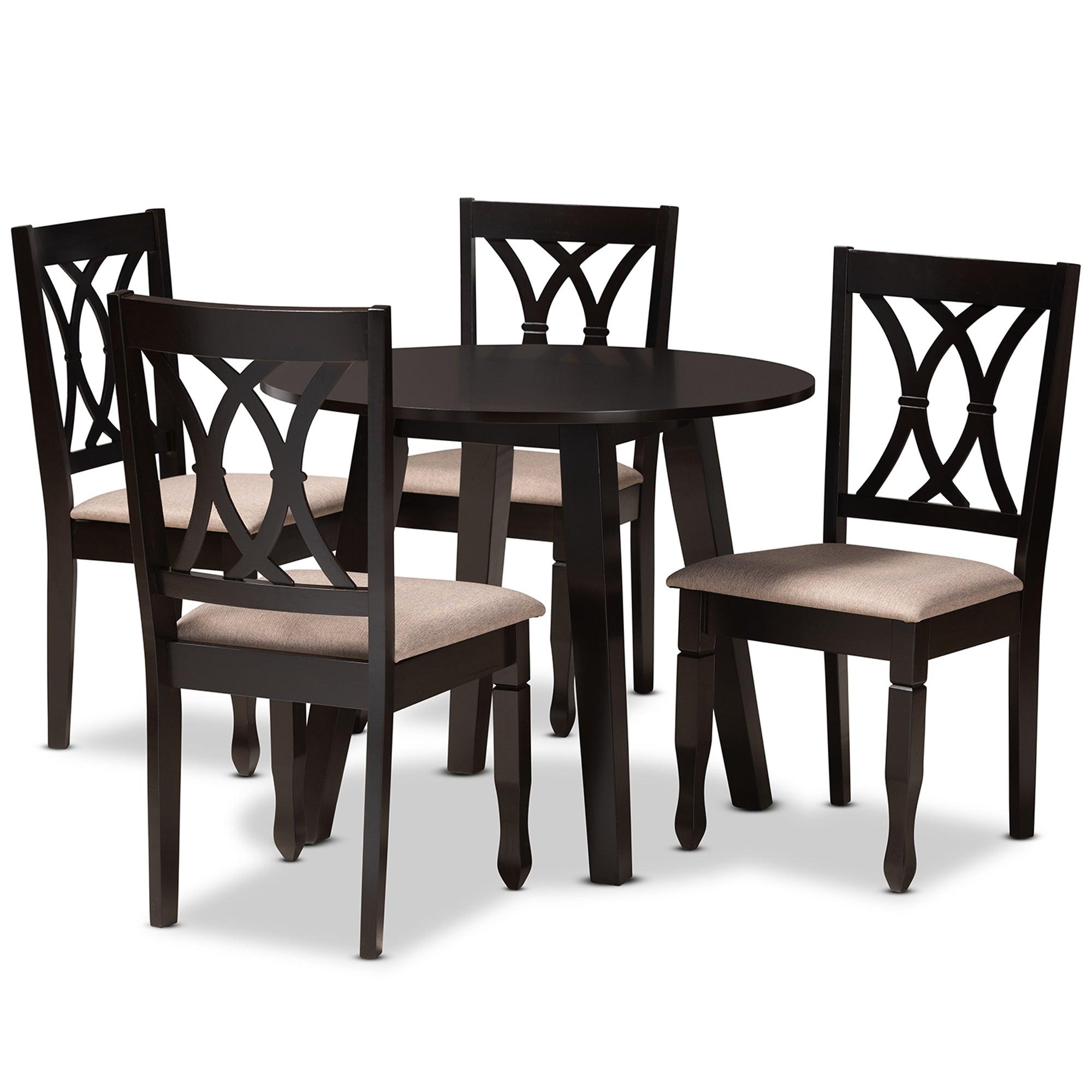 Millie Modern and Contemporary Sand Fabric Upholstered and Finished Wood 5-Piece Dining Set
