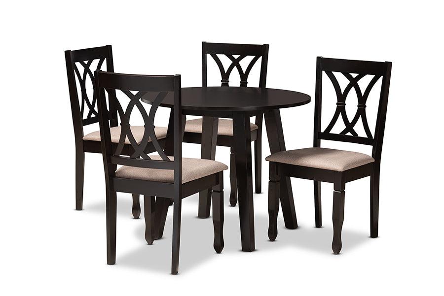 Millie Modern and Contemporary Sand Fabric Upholstered and Finished Wood 5-Piece Dining Set