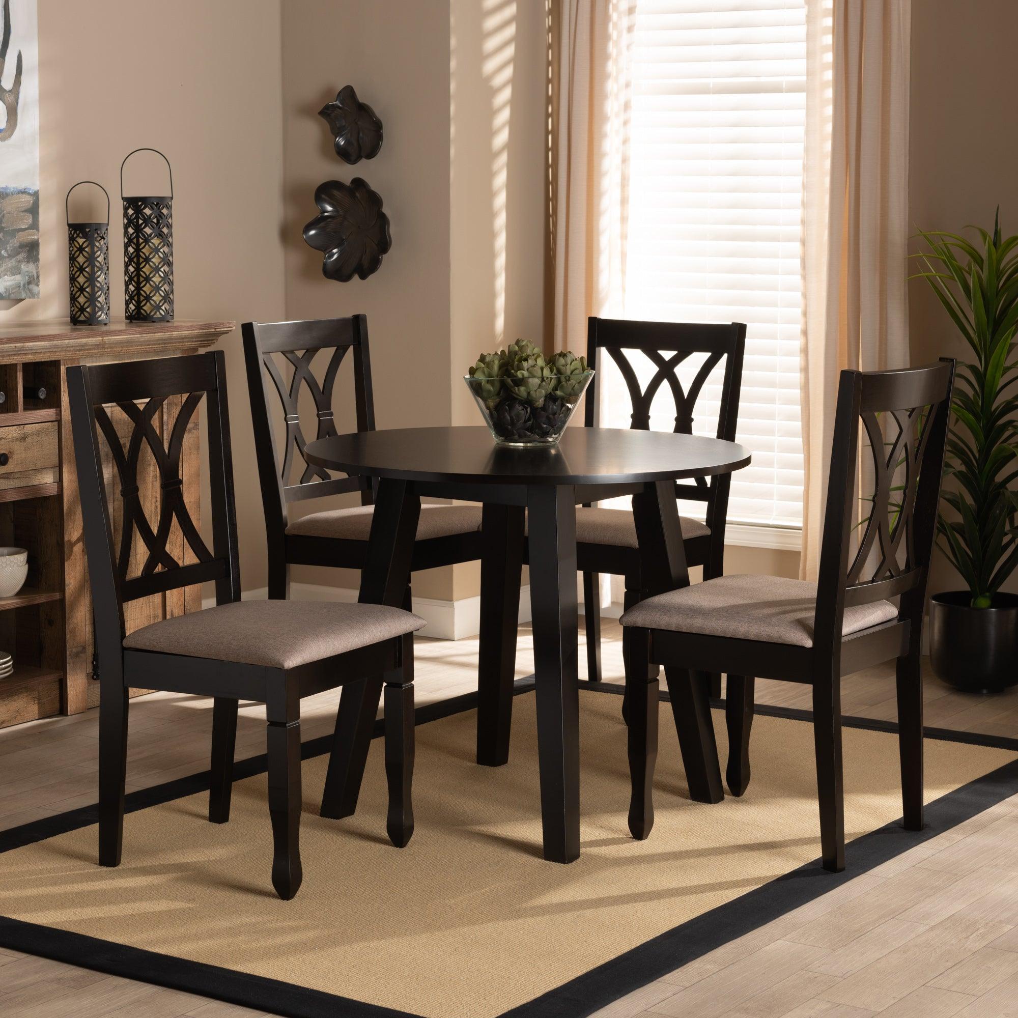 Millie Modern and Contemporary Sand Fabric Upholstered and Finished Wood 5-Piece Dining Set
