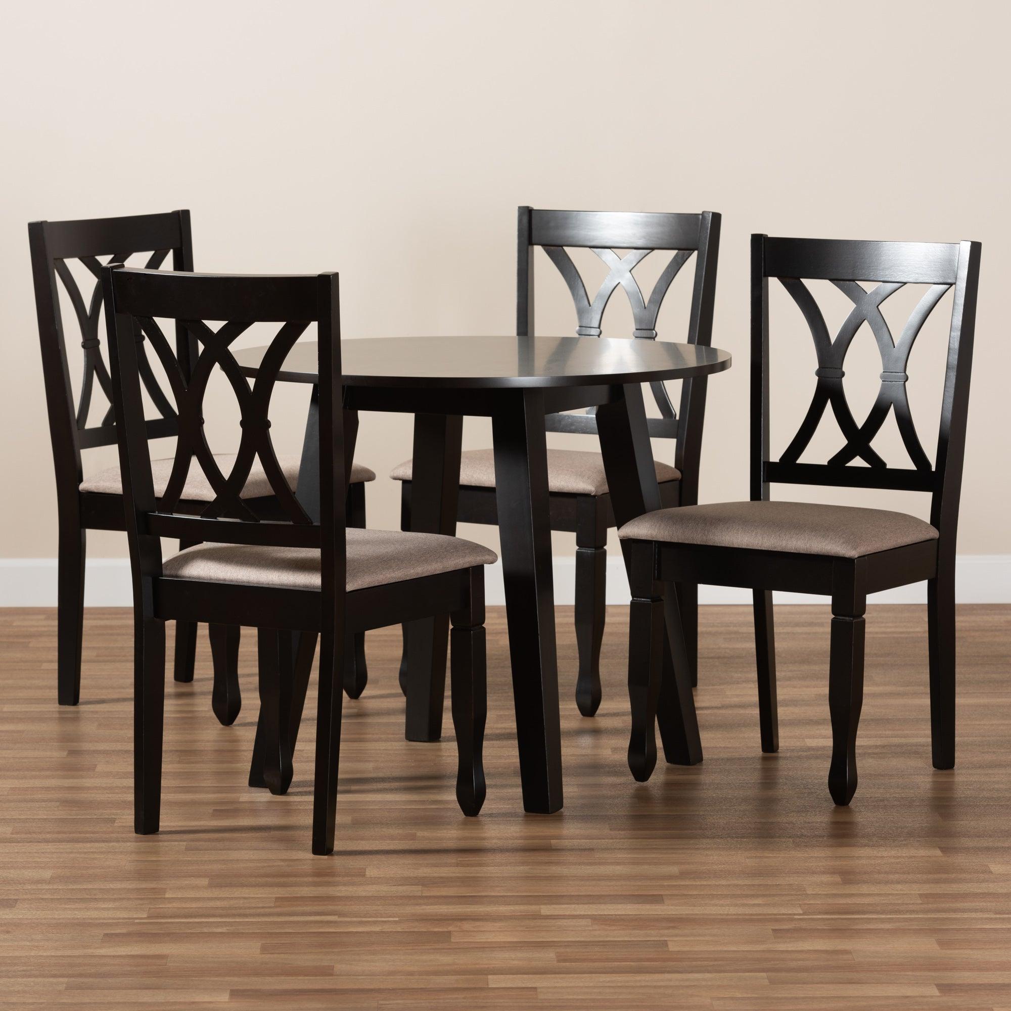 Millie Modern and Contemporary Sand Fabric Upholstered and Finished Wood 5-Piece Dining Set