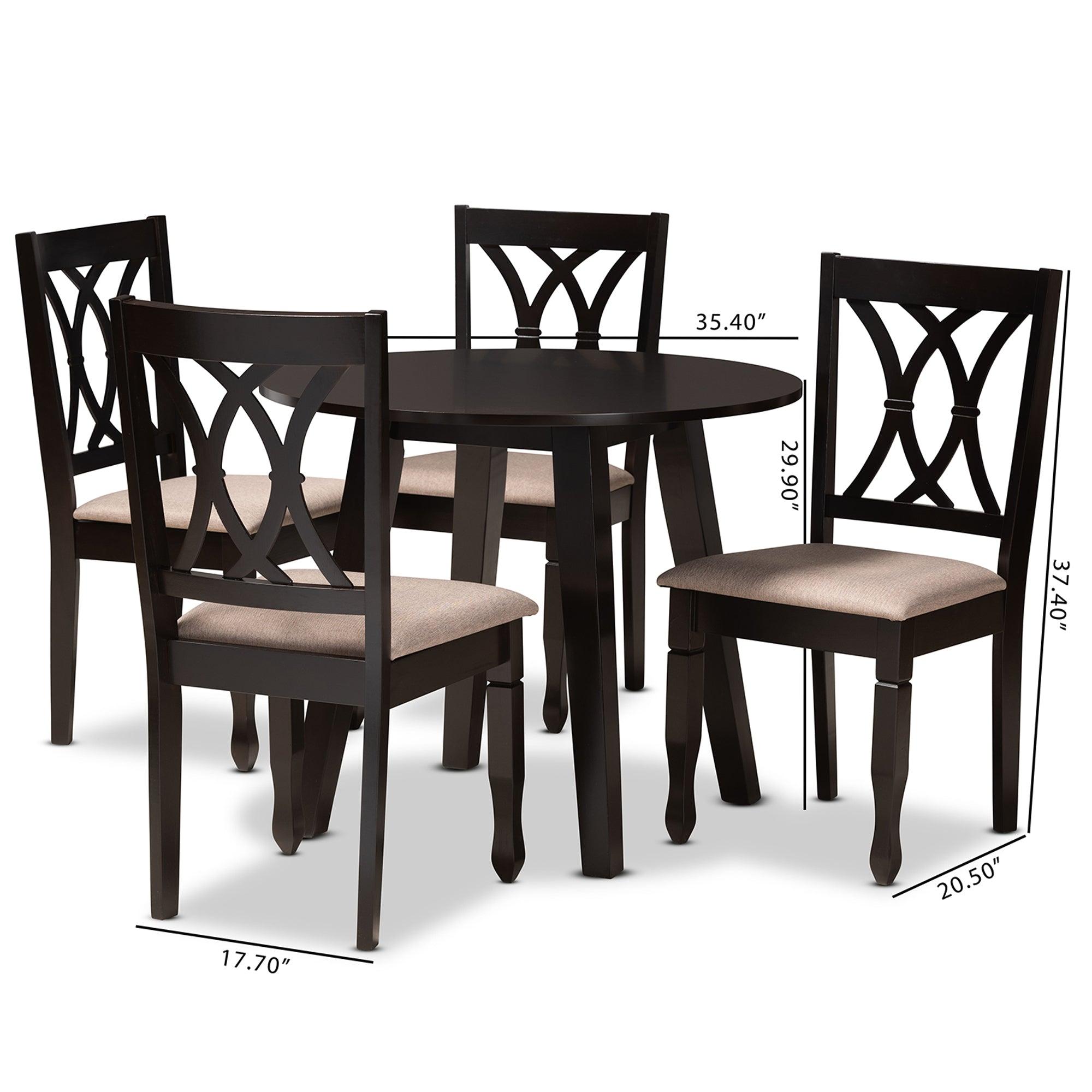 Millie Modern and Contemporary Sand Fabric Upholstered and Finished Wood 5-Piece Dining Set