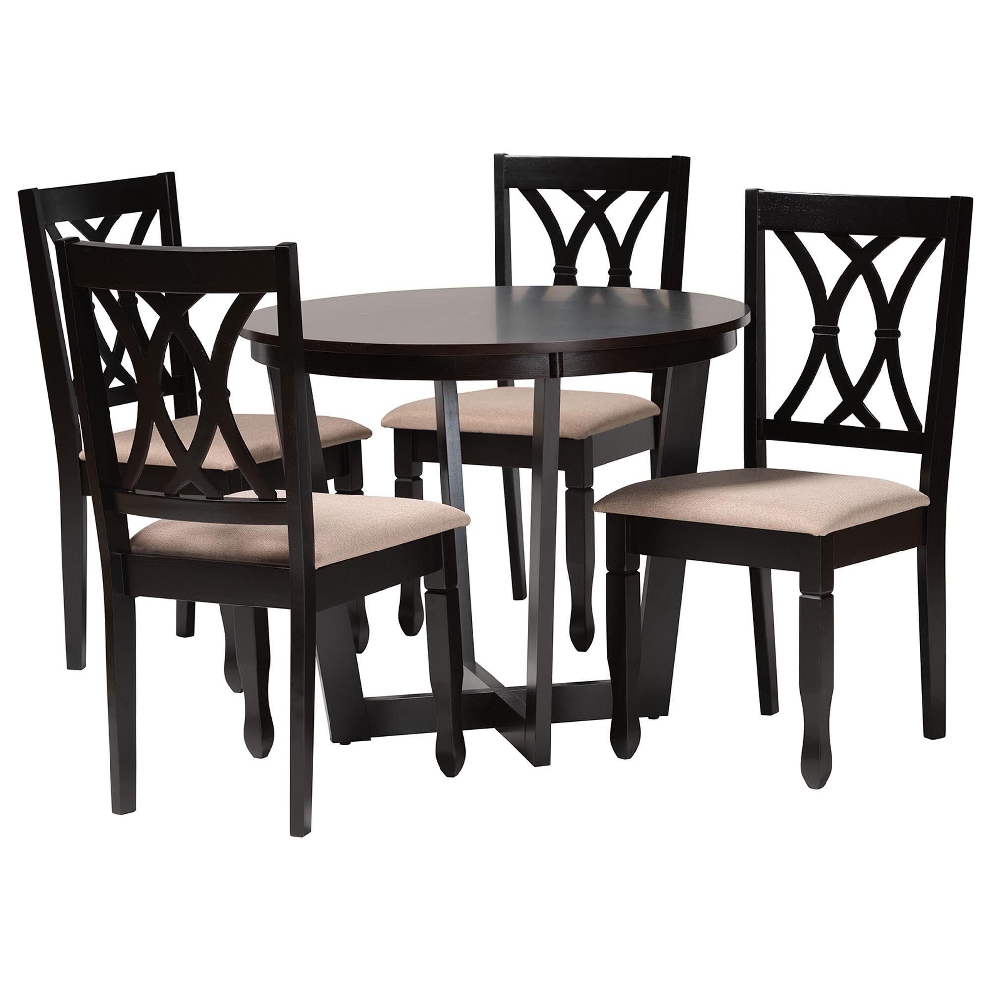 Aggie Modern Sand Fabric and Finished Wood 5-Piece Dining Set