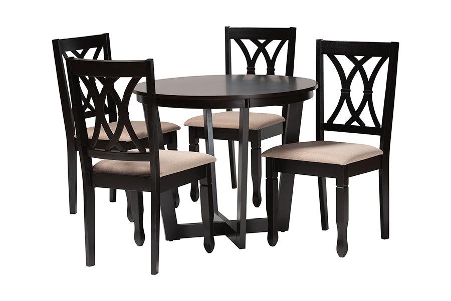 Aggie Modern Sand Fabric and Finished Wood 5-Piece Dining Set