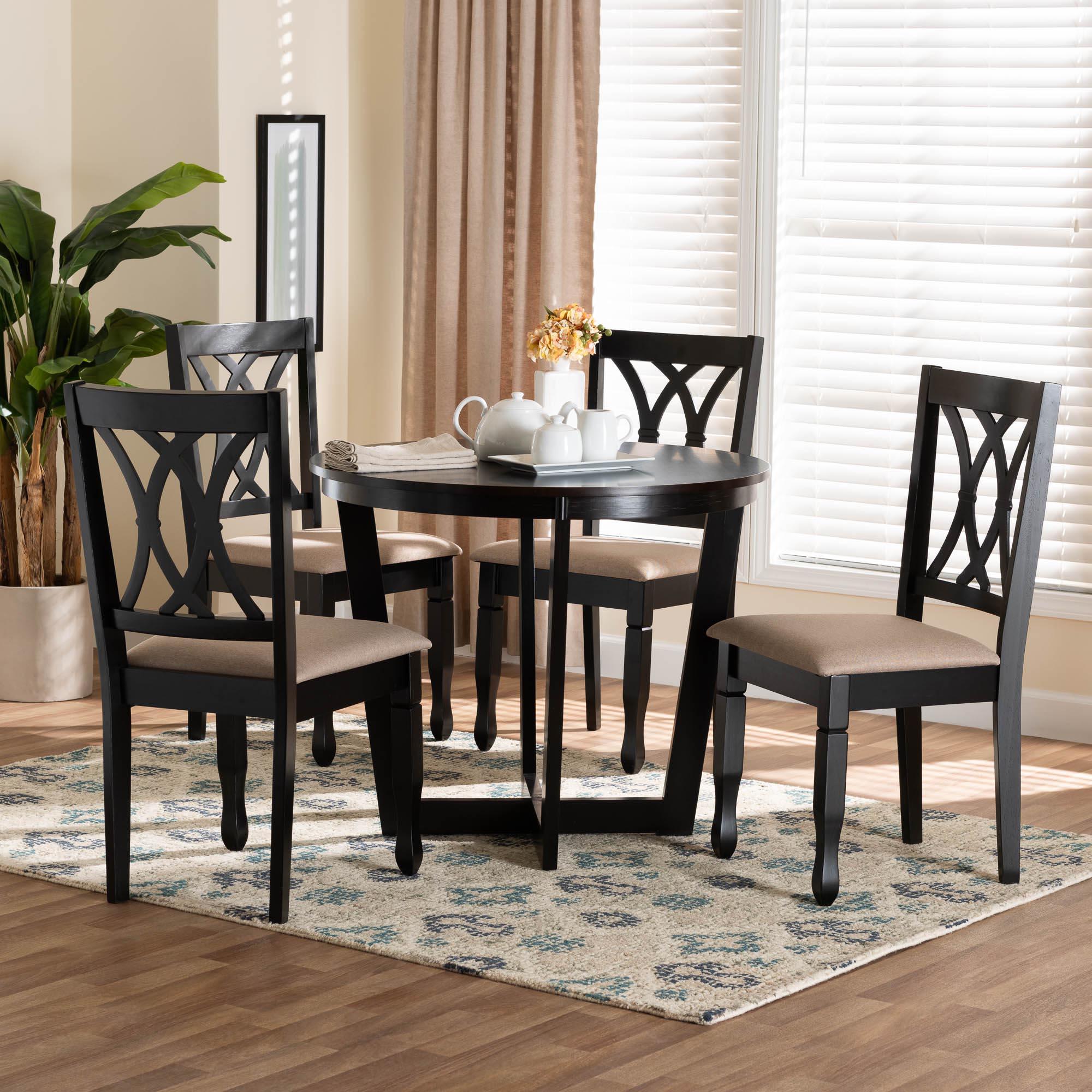Aggie Modern Sand Fabric and Finished Wood 5-Piece Dining Set