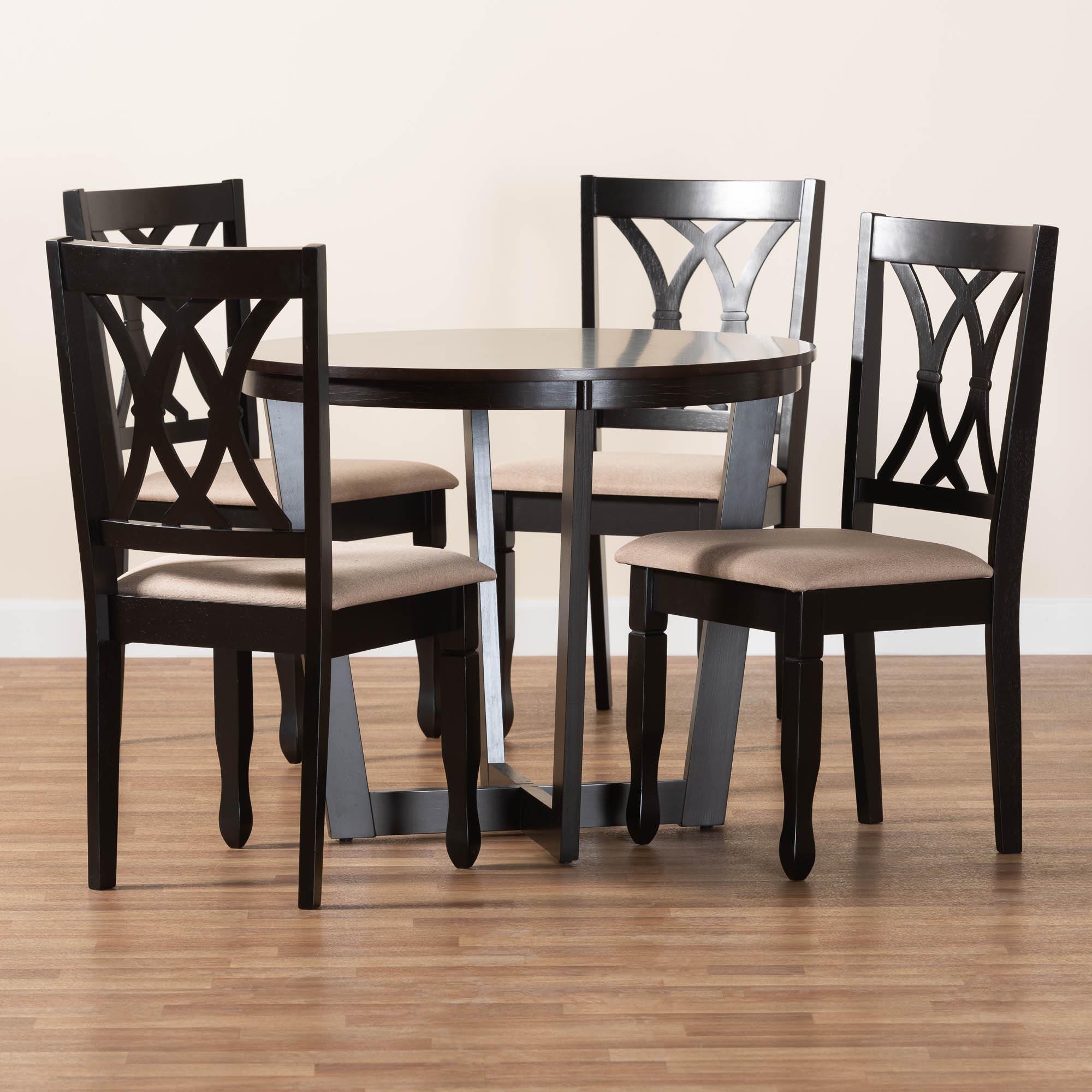 Aggie Modern Sand Fabric and Finished Wood 5-Piece Dining Set