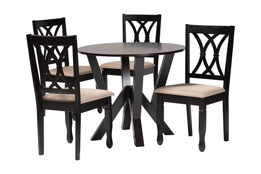 Irene Modern Sand Fabric and Finished Wood 5-Piece Dining Set